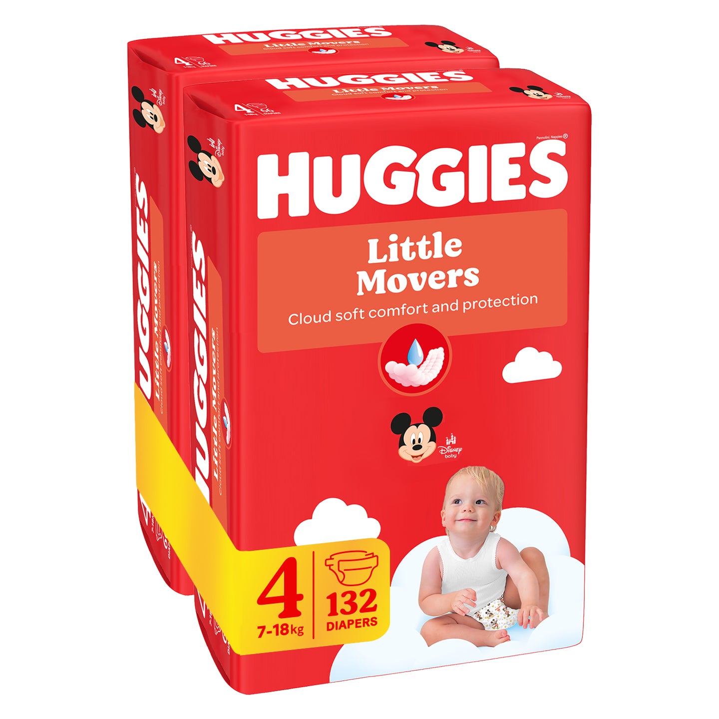 HUGGIES Diapers Little Movers Mega Pack size 4 (7-18 kg) 2x66pcs