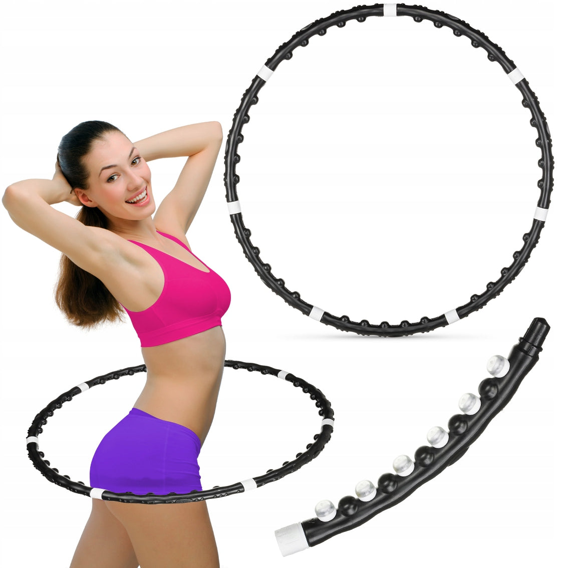HULA HOOP FOLDING WHEEL WITH FITNESS SLIMMING MASSAGER 100CM GYMTEK