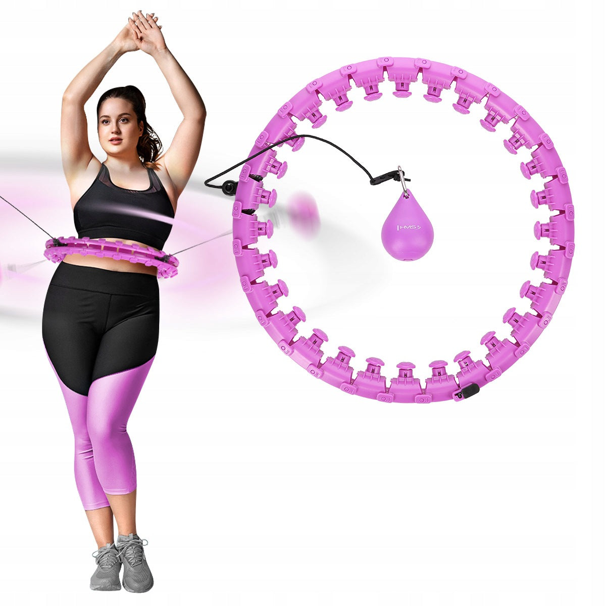HULA HOOP SET HHW12 VIOLET WITH PROJECTIONS AND WEIGHT HMS + BELT BR163 Brand HMS