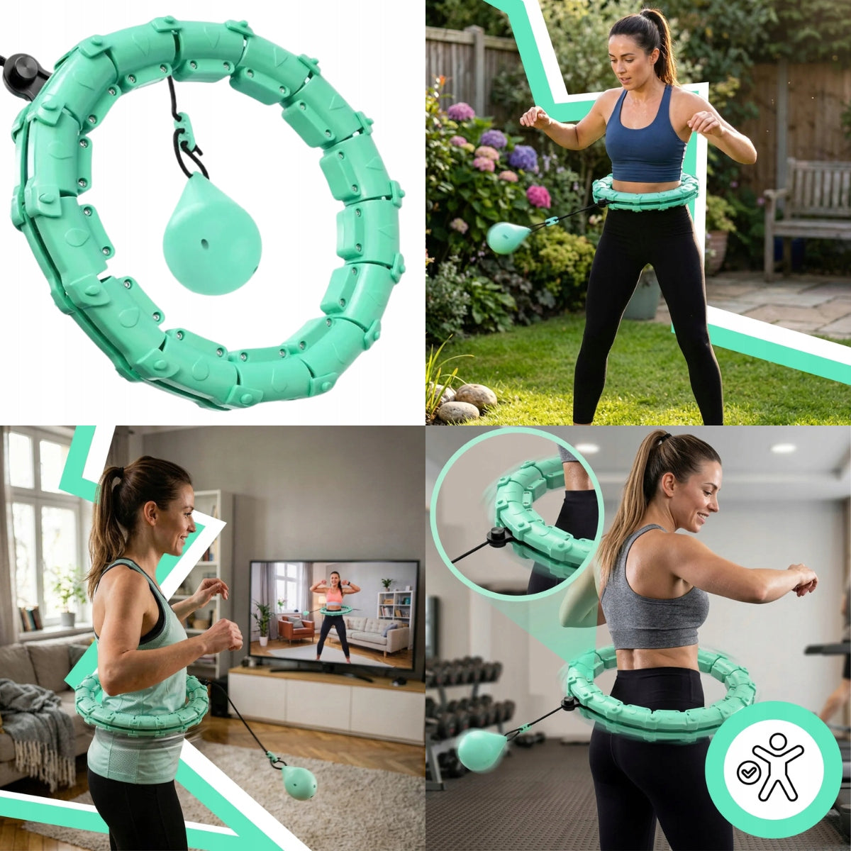 HULA HOOP SMART WITH LOAD ADJUSTABLE FITNESS MASSAGE 24 SEGMENTS TURQUOISE Manufacturer code HULA01