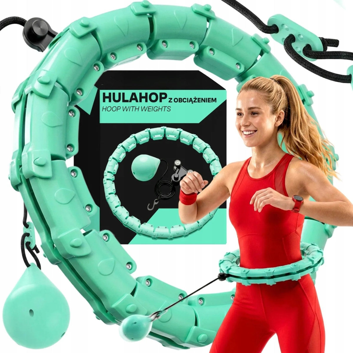 HULA HOOP SMART WITH LOAD ADJUSTABLE FITNESS MASSAGE 24 SEGMENTS TURQUOISE