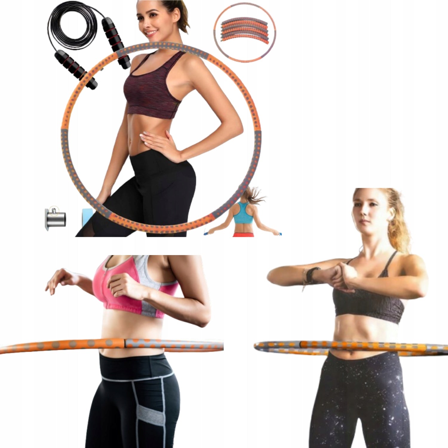 HULA HOP ODCHUDZAJĄCE SKŁADANE Z WYPUSTKAMI FITNESS 93CM + SKAKANKA GRATIS