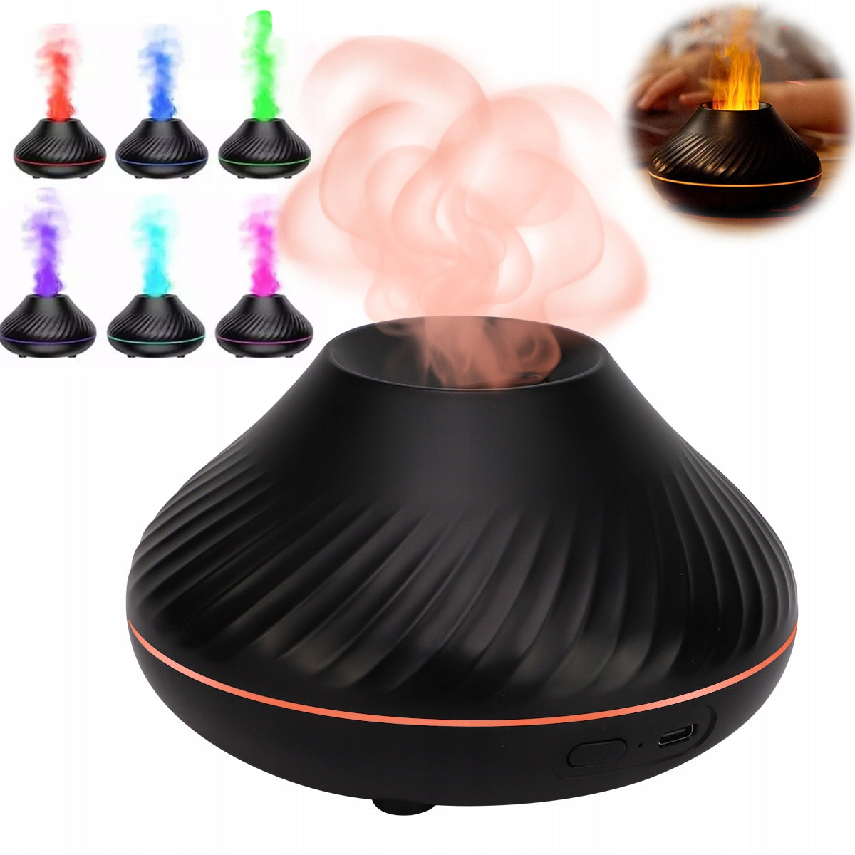 HUMIDIFIER AROMA DIFFUSER AROMATHERAPY VOLCANO LED FIRE EFFECT