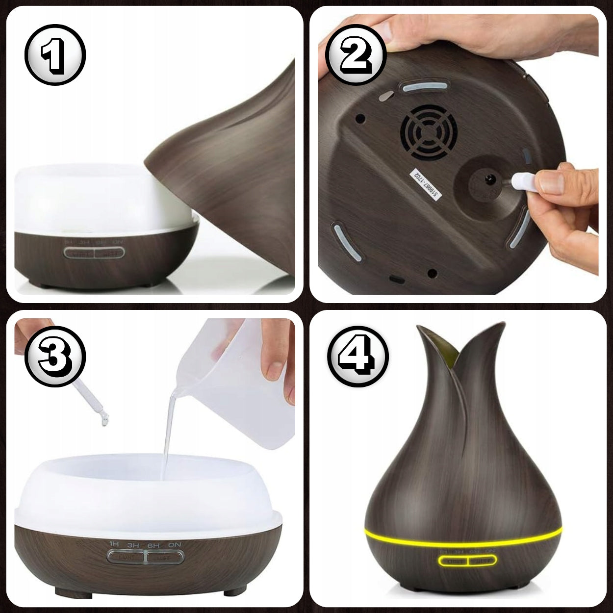 HUMIDIFIER AROMA DIFFUSER FOR OILS 400ML AROMATHERAPY BROWN Brand MEMFLOW