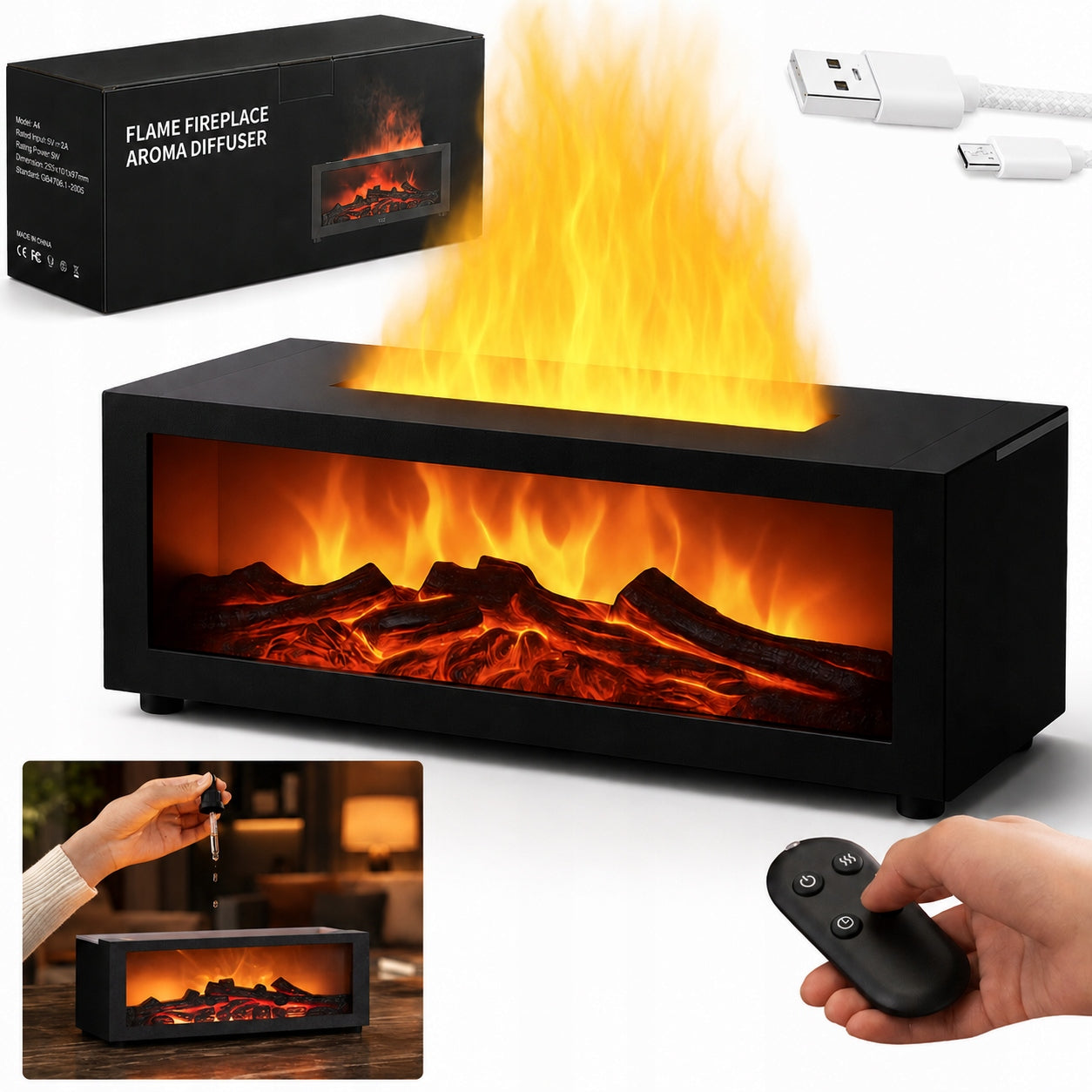 HUMIDIFIER DIFFUSER NIGHT LIGHT FIREPLACE LED FLAME EFFECT LARGE