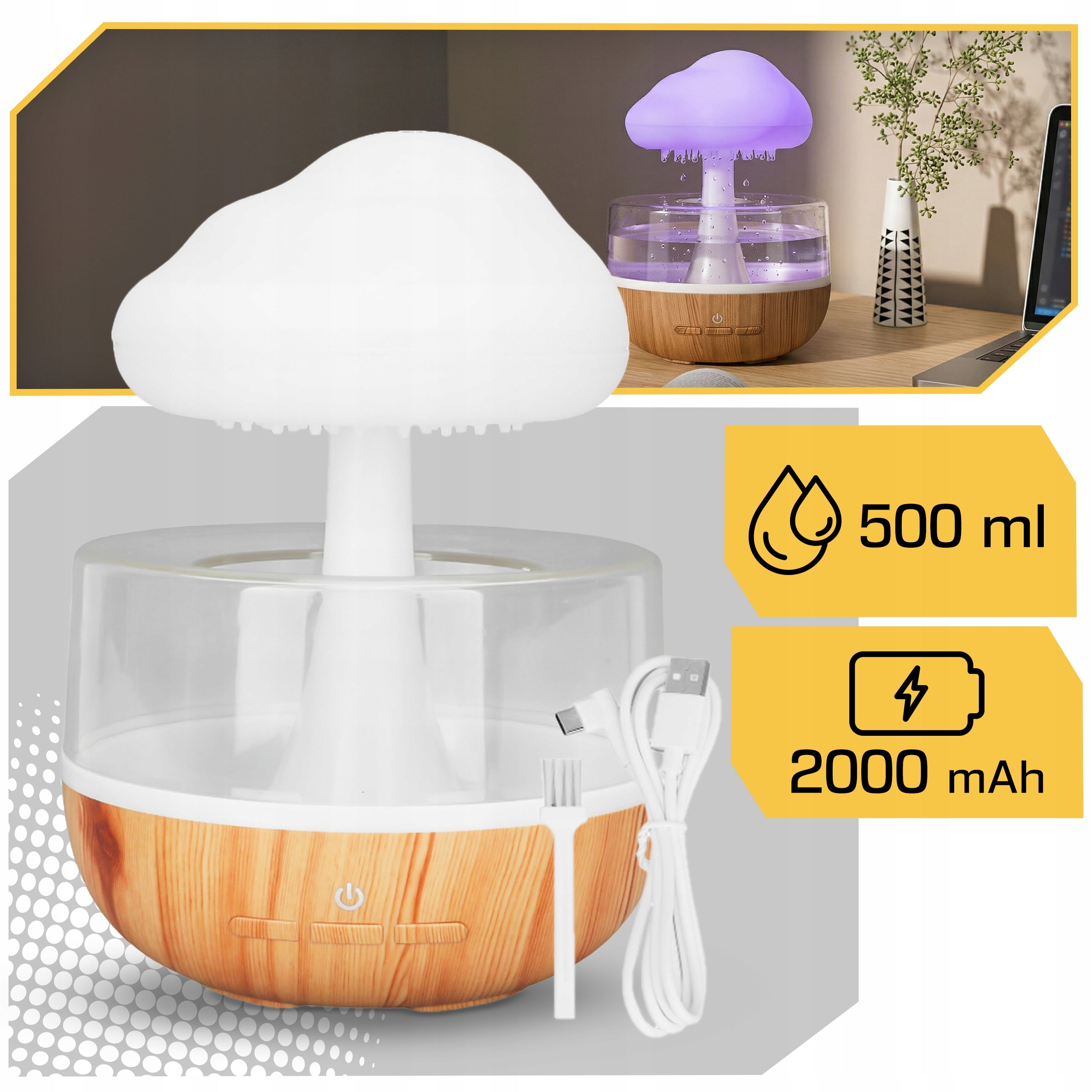 HUMIDIFIER DIFFUSER RAIN NIGHT LIGHT LED GIFT CLOUD MUSHROOM Medical device no