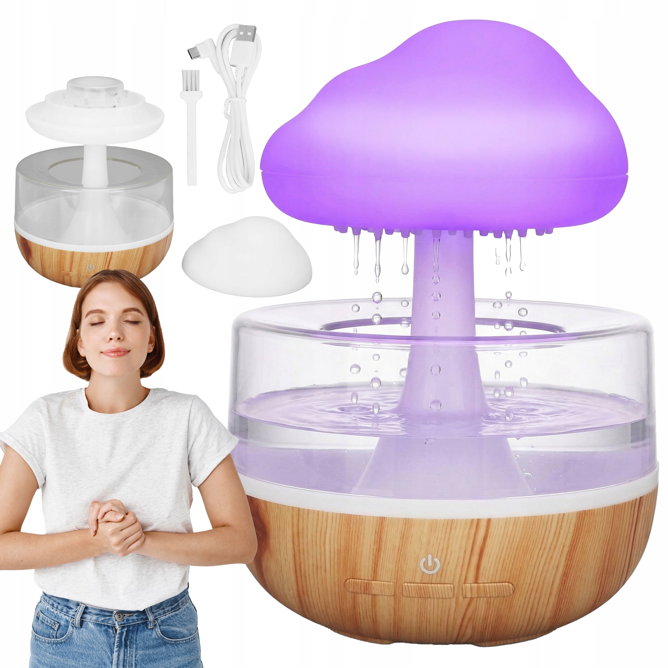 HUMIDIFIER DIFFUSER RAIN NIGHT LIGHT LED GIFT CLOUD MUSHROOM