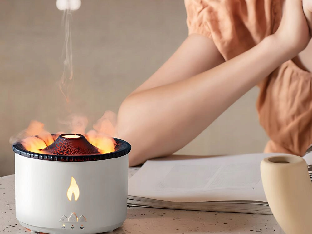 HUMIDIFIER DIFFUSER WITH LED RGB VOLCANO MIST SCENTED FIRE ERUPTION Packaging status original