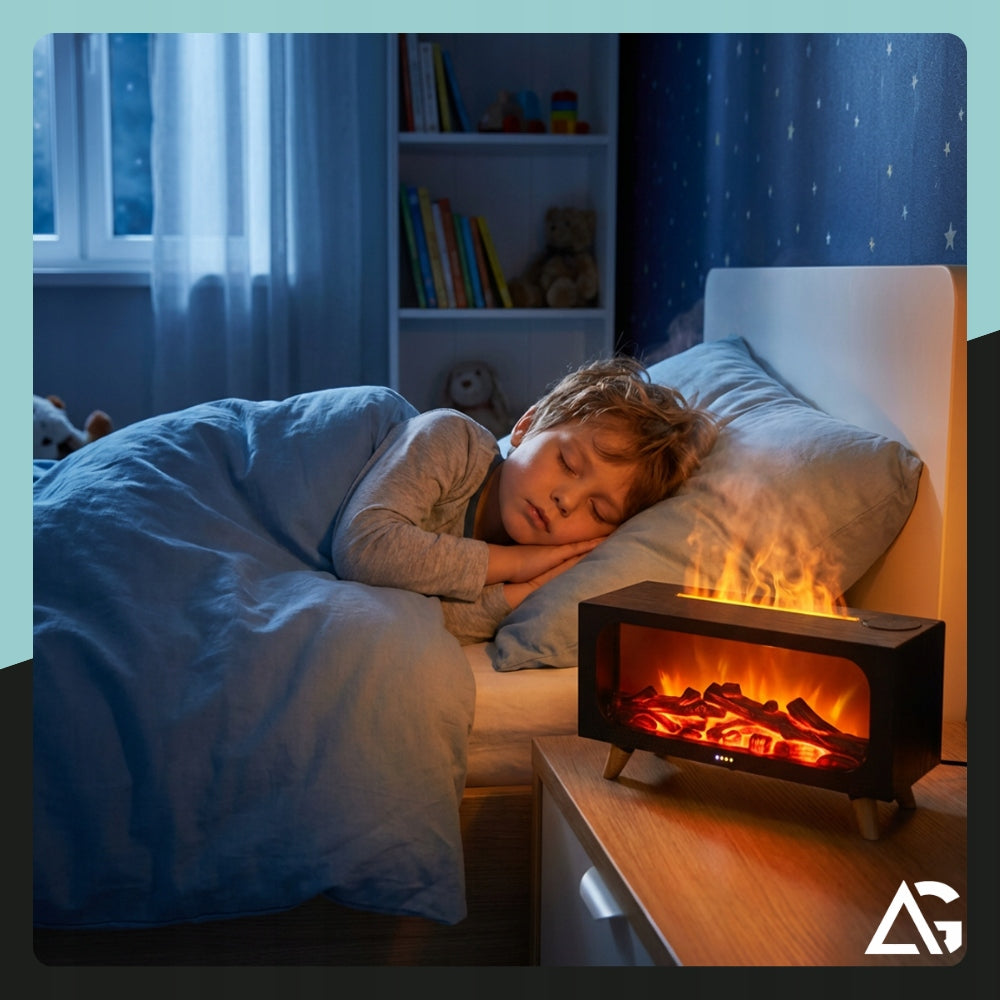 HUMIDIFIER FIREPLACE AROMA DIFFUSER NIGHT LIGHT LED TIMER +PILOT Packaging status original