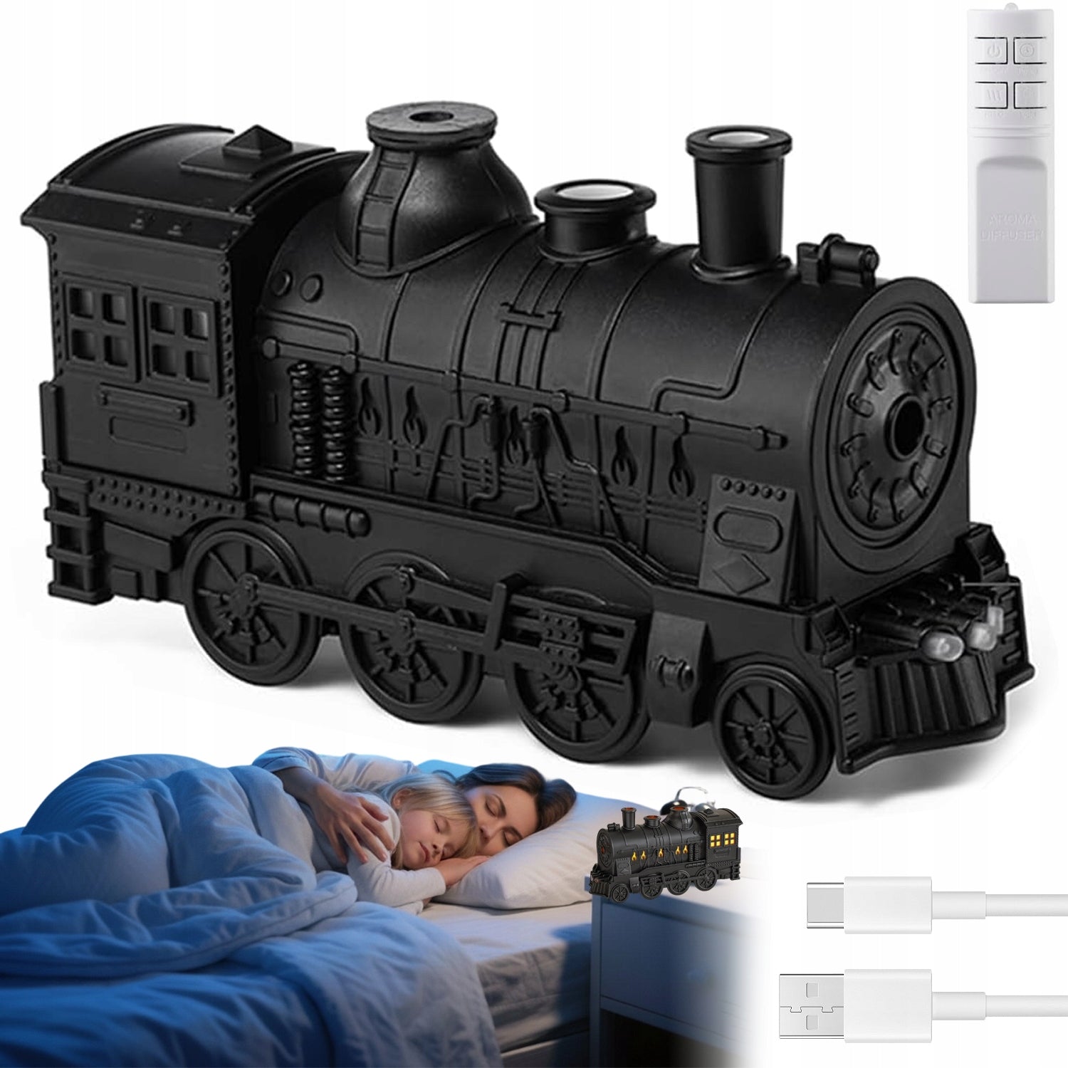 HUMIDIFIER FOR ROOM 300ML TRAIN AROMATHERAPY ESSENTIAL OILS TIMER USB