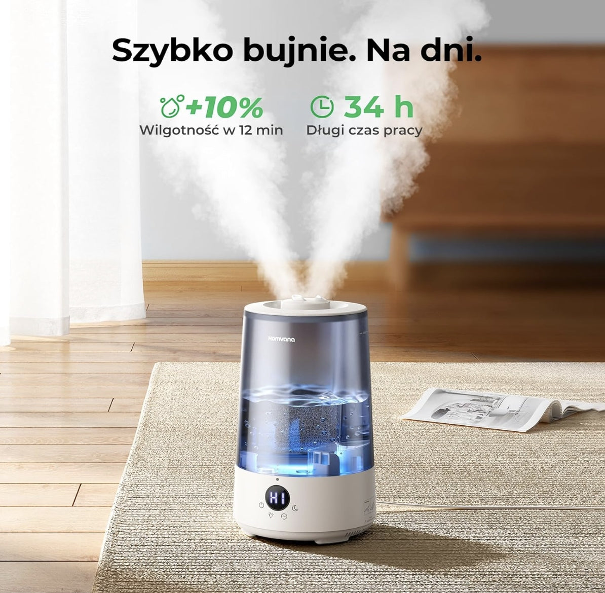 HUMIDIFIER HOMVANA 3,6L DIFFUSER ULTRA-QUIET Manufacturer code Nawilżacz powietrza AUTOMATYCZNY 3.6Litra