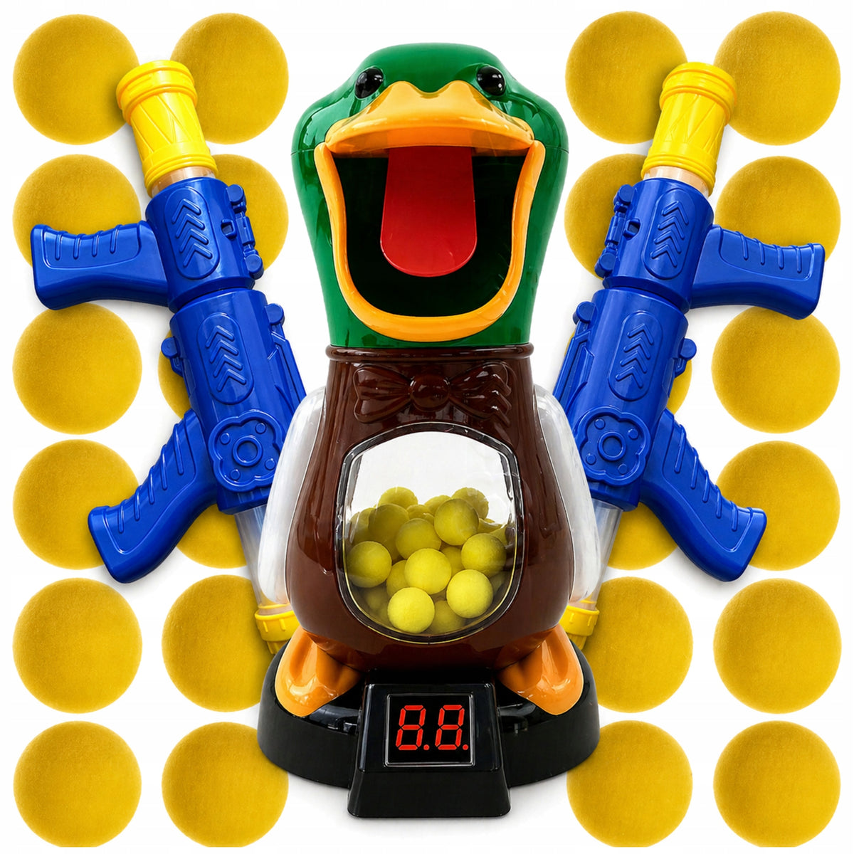 HUNGRY DUCK SHOOTING TARGET LED ARCADE GAME + 2 GUNS BALLS