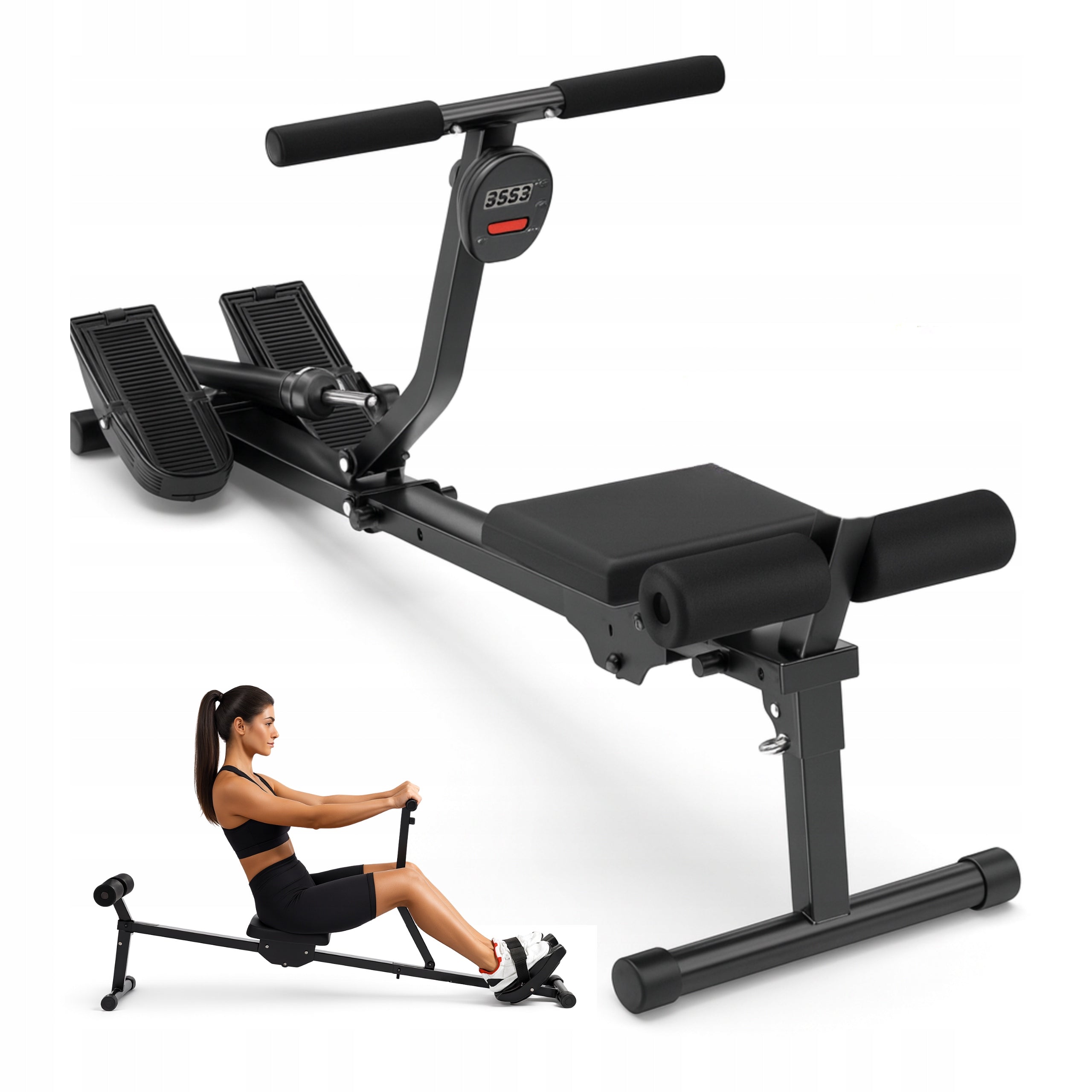 HYDRAULIC TRAINING ROWING MACHINE STRONG - resistance adjustment + LCD display