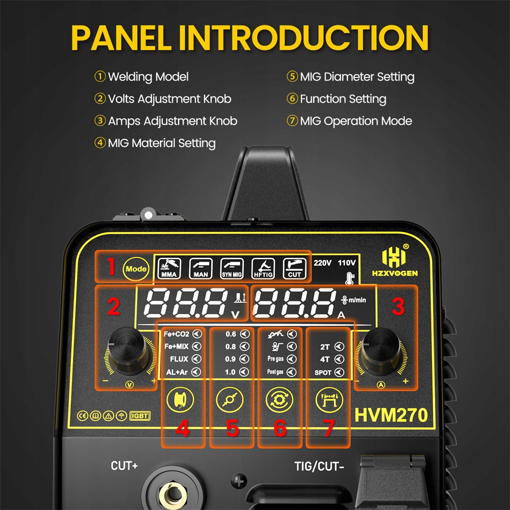 HZXVOGEN HVM270 6-in-1 Aluminum Multi-Process MIG Welding Machine Combo 220V Brand HZXVOGEN