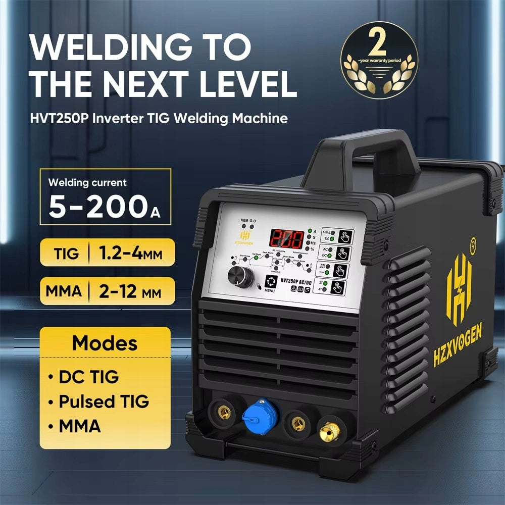 HZXVOGEN HVT250P AC/DC HF TIG Aluminum Welder with Argon, Precise Digital Pulse Control Packaging status original