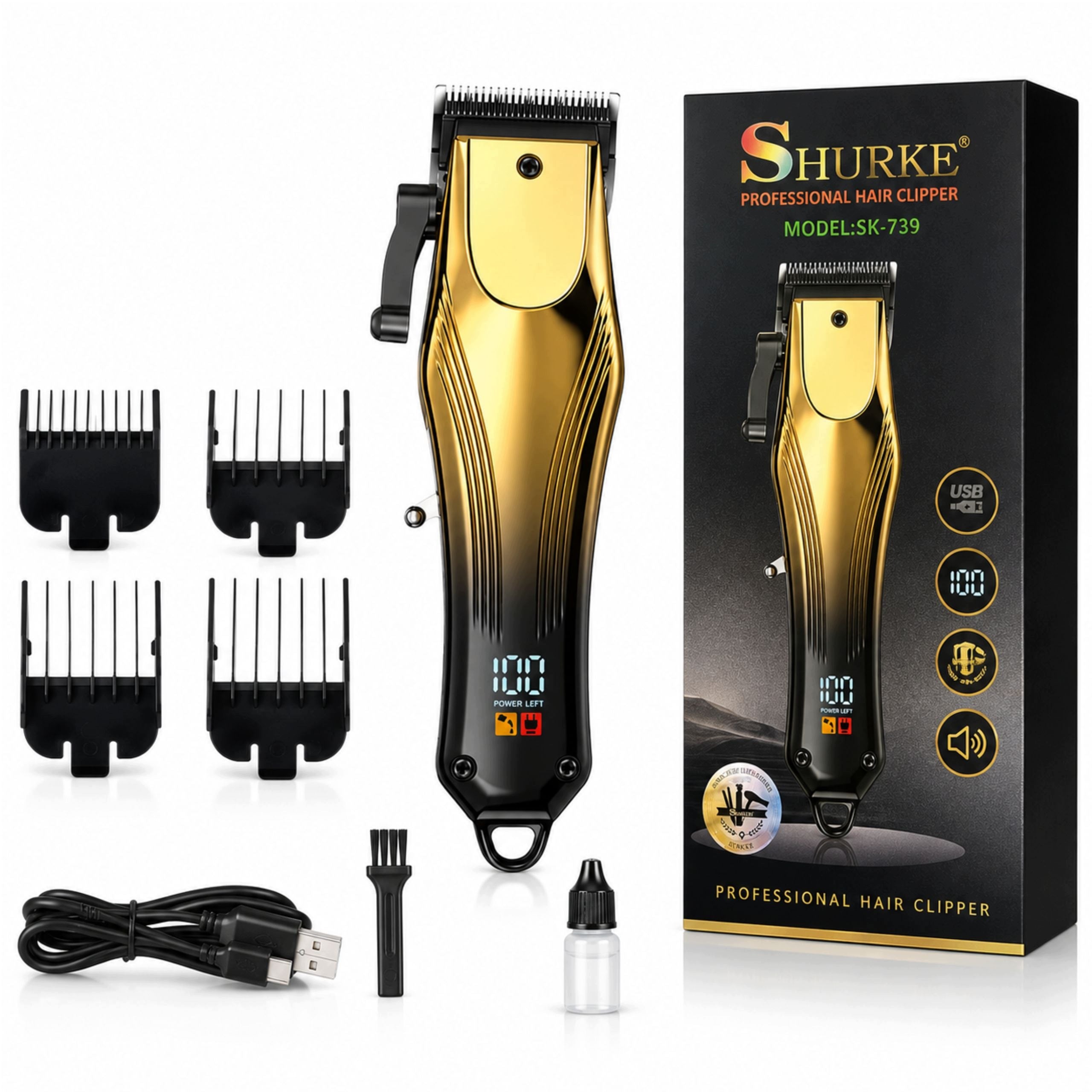 Hair Clipper Beard Barber LED USB Titanium Blades 180min Packaging status original
