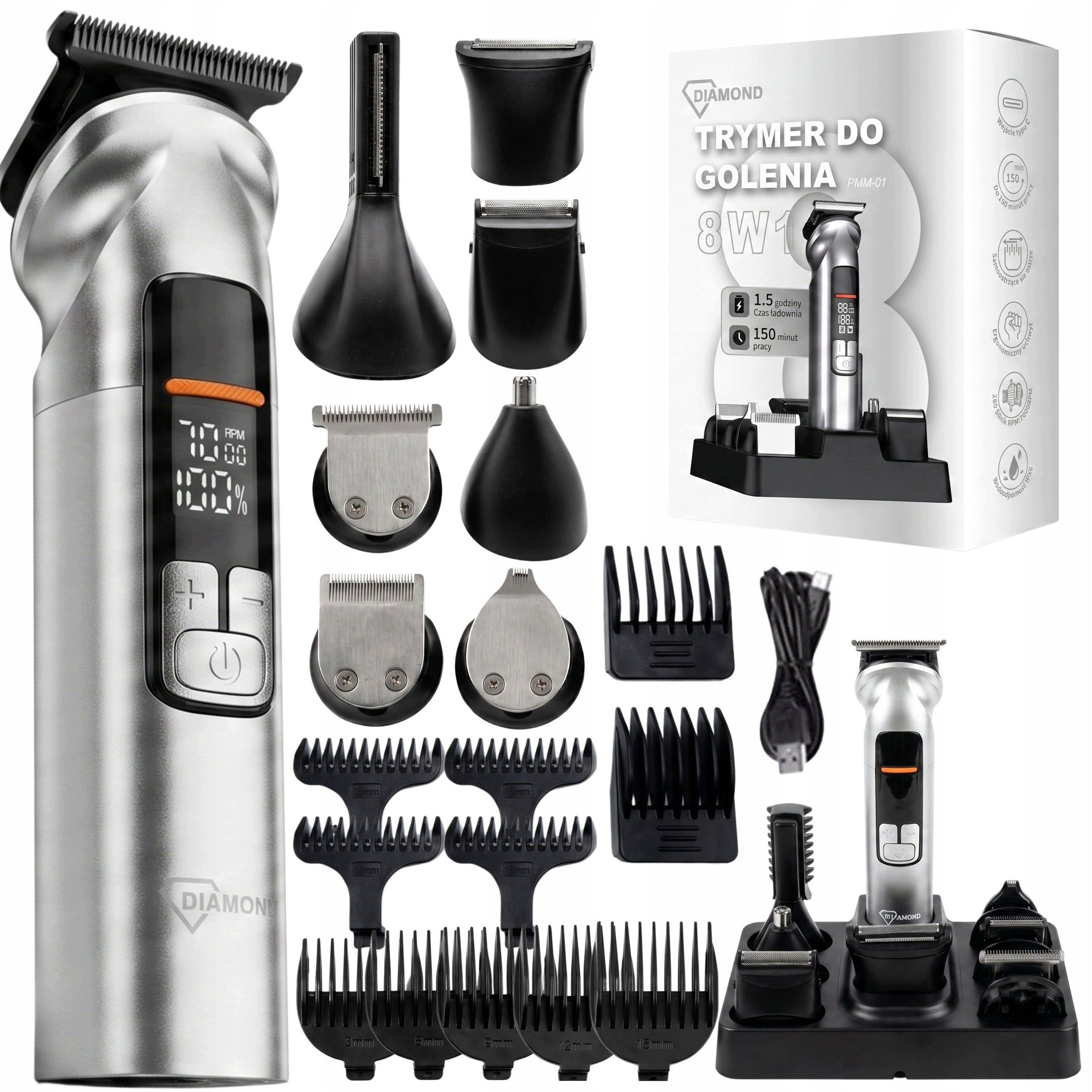 Hair Clipper - Beard Trimmer 8in1 Nose Shaver 8 Caps