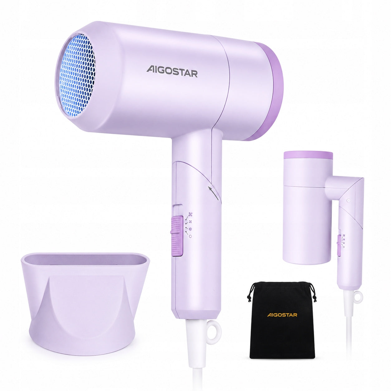 Hair Dryer 2100W Ionization Purple Cold Air Concentrator Case