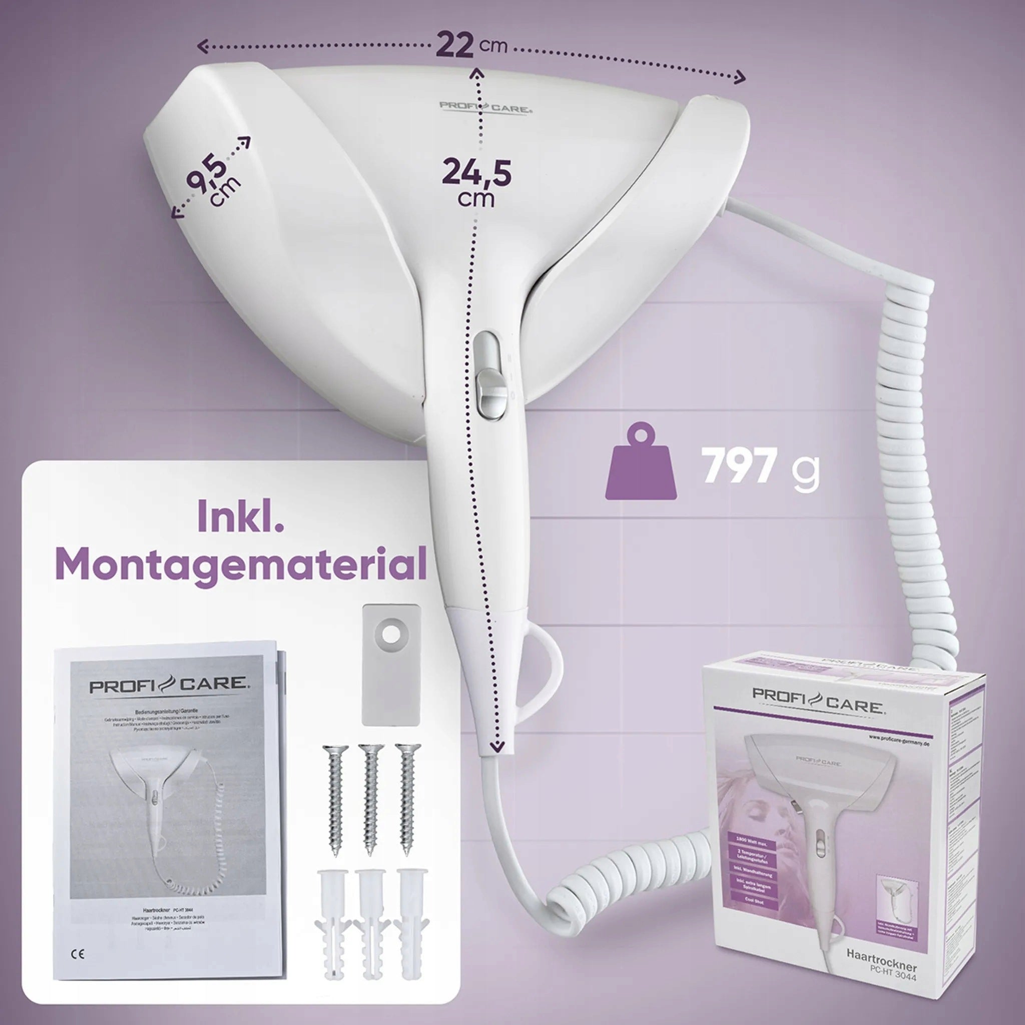 Hair Dryer Hotel Wall Mounted LIGHT Pool 1800W with HANDLE STRONG Packaging status original