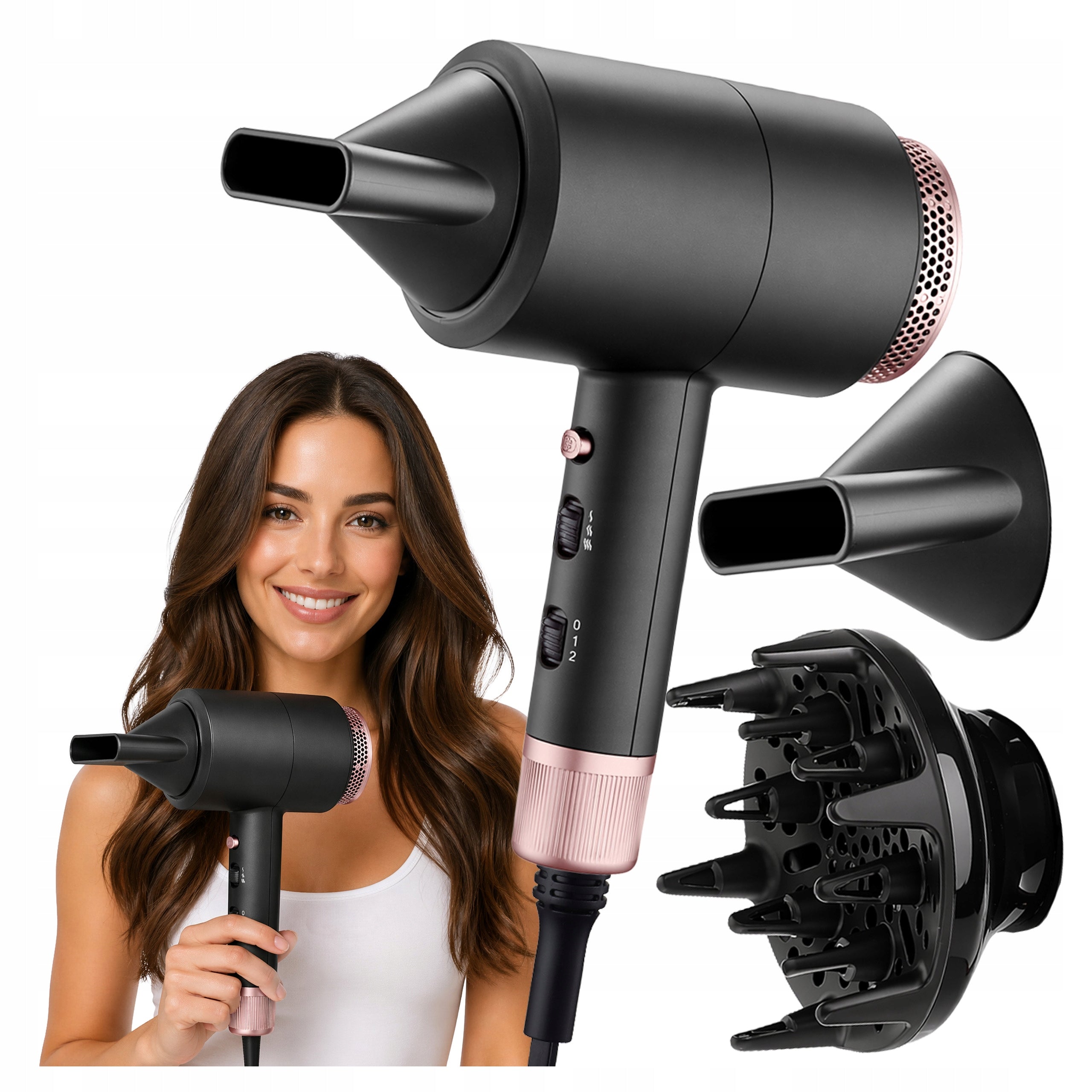 Hair Dryer with Ionization Diffuser Concentrator Strong Professional