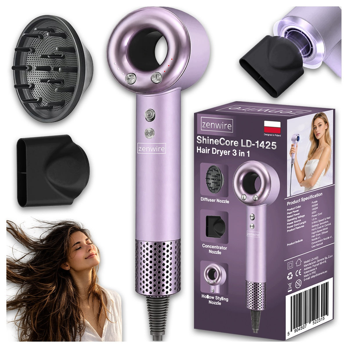 Hair Dryer with Ionization Diffuser Tourist Travel 3in1 PRO 2500W