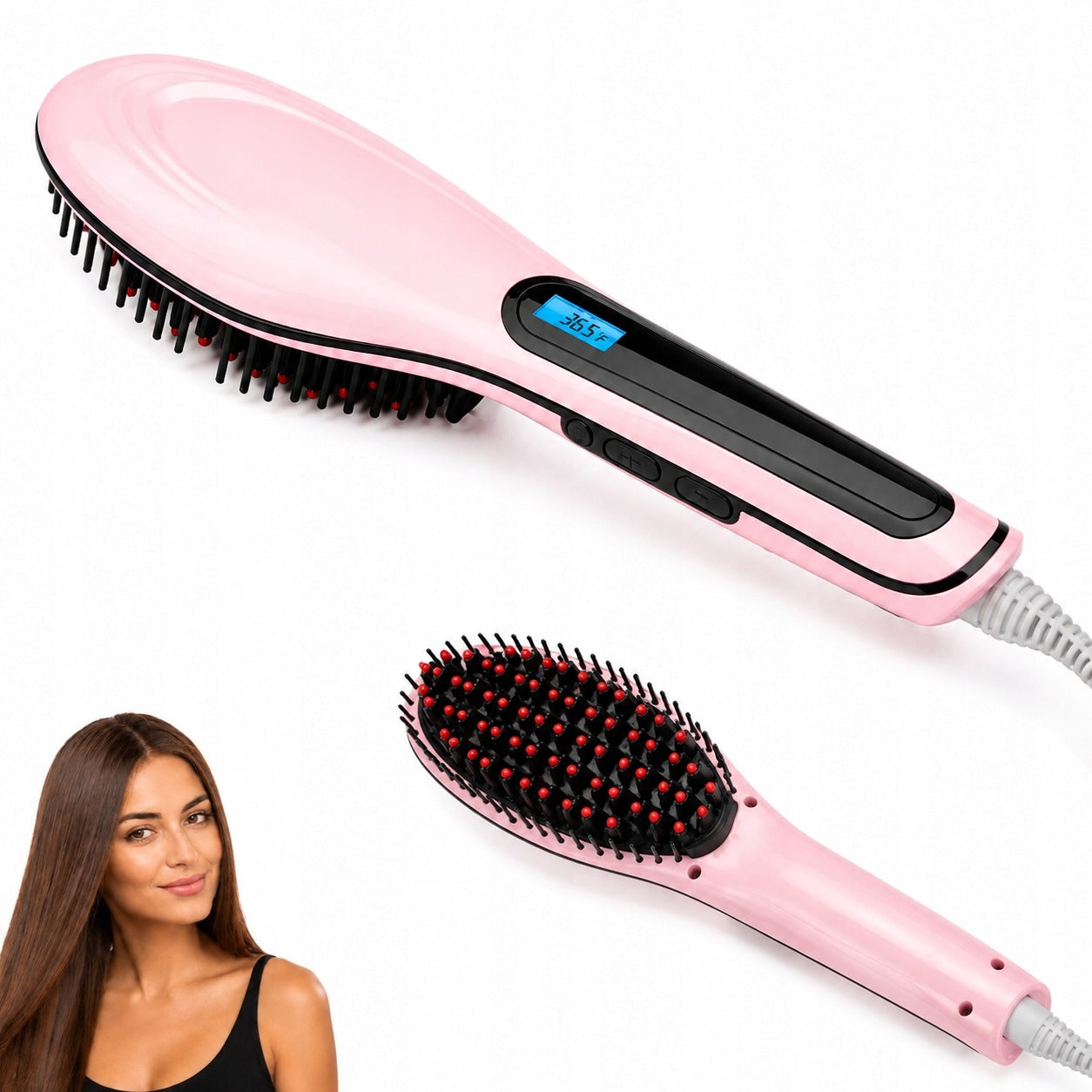 Hair Straightening Brush Electric Ionizing With LCD Temp Control.