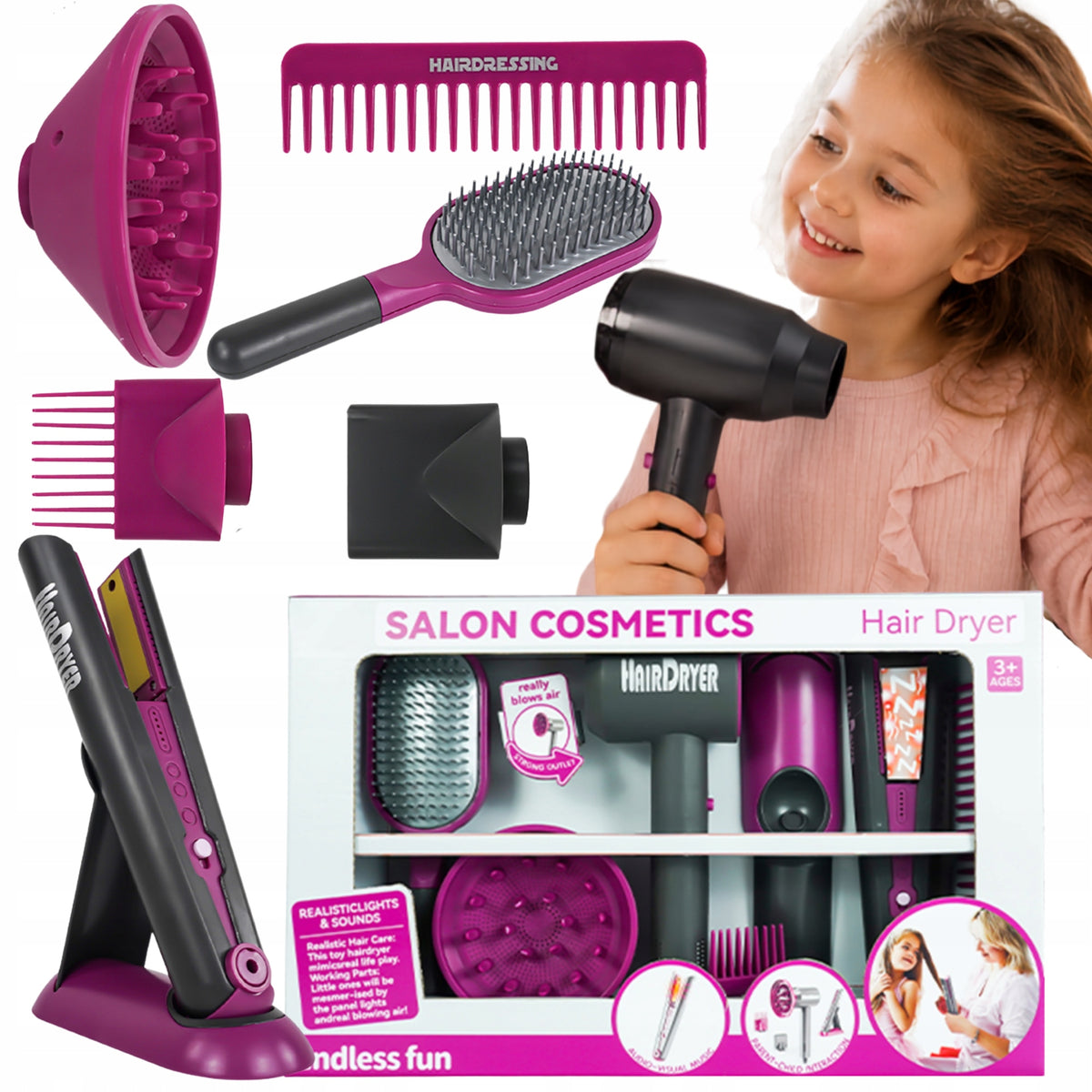 Hair accessories for children fun hairdresser dryer brush straightener