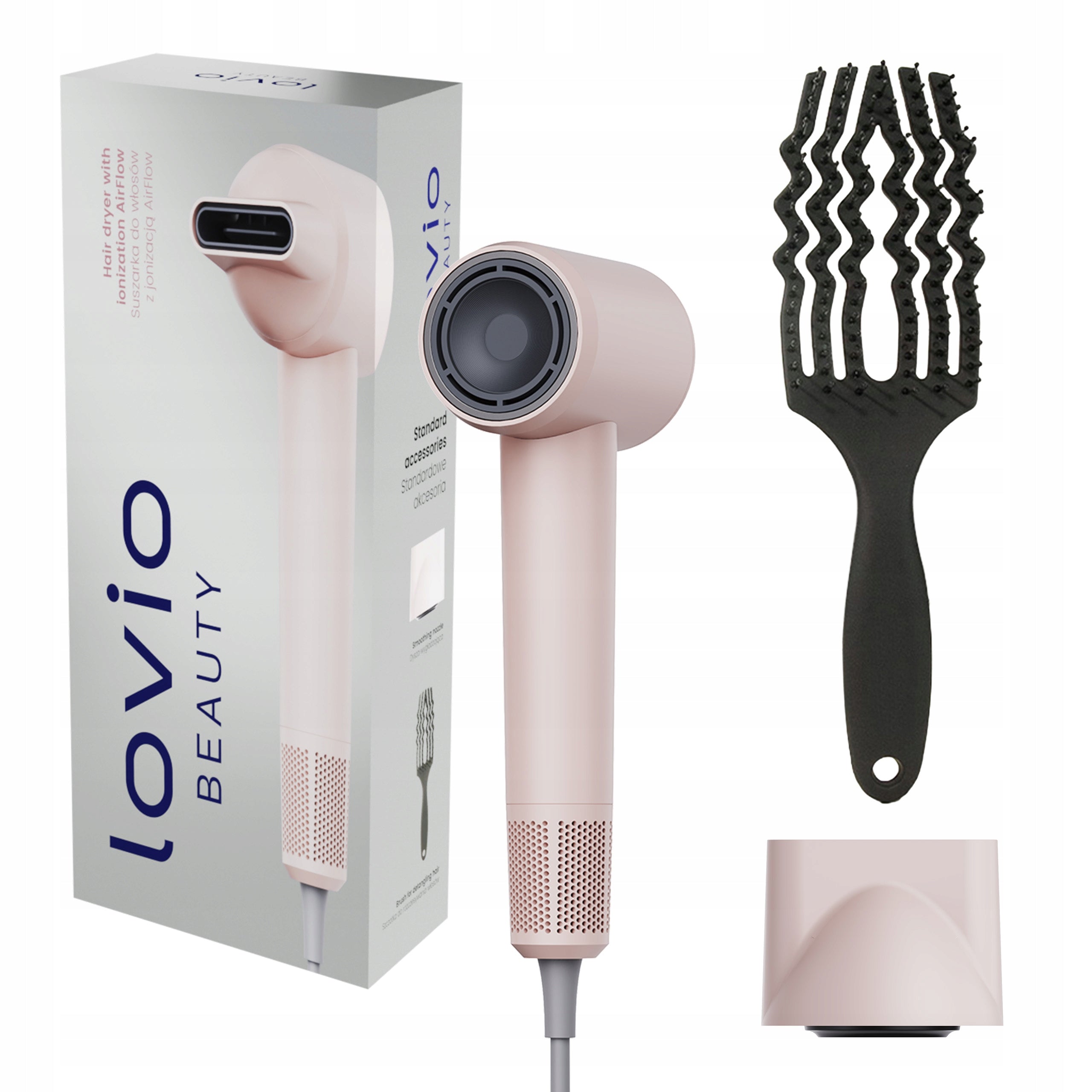 Hair dryer LOVIO AirFlow with ionization, temperature control pink