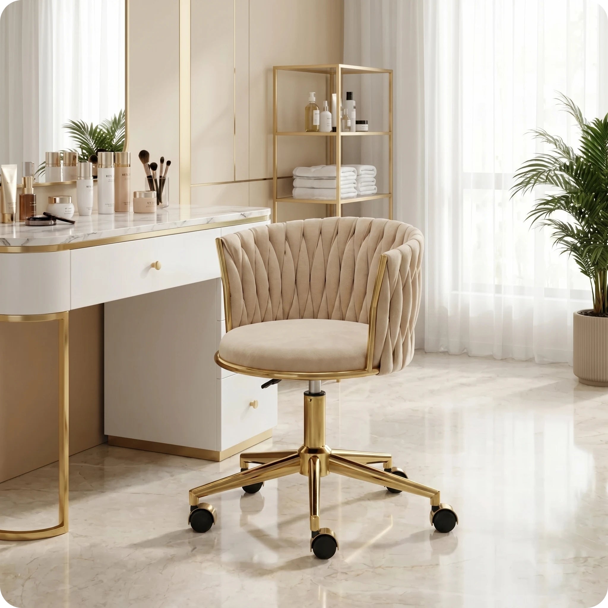 Hairdresser cosmetic stool with backrest bar stool saddle SPA mobile beige Brand Calissimo