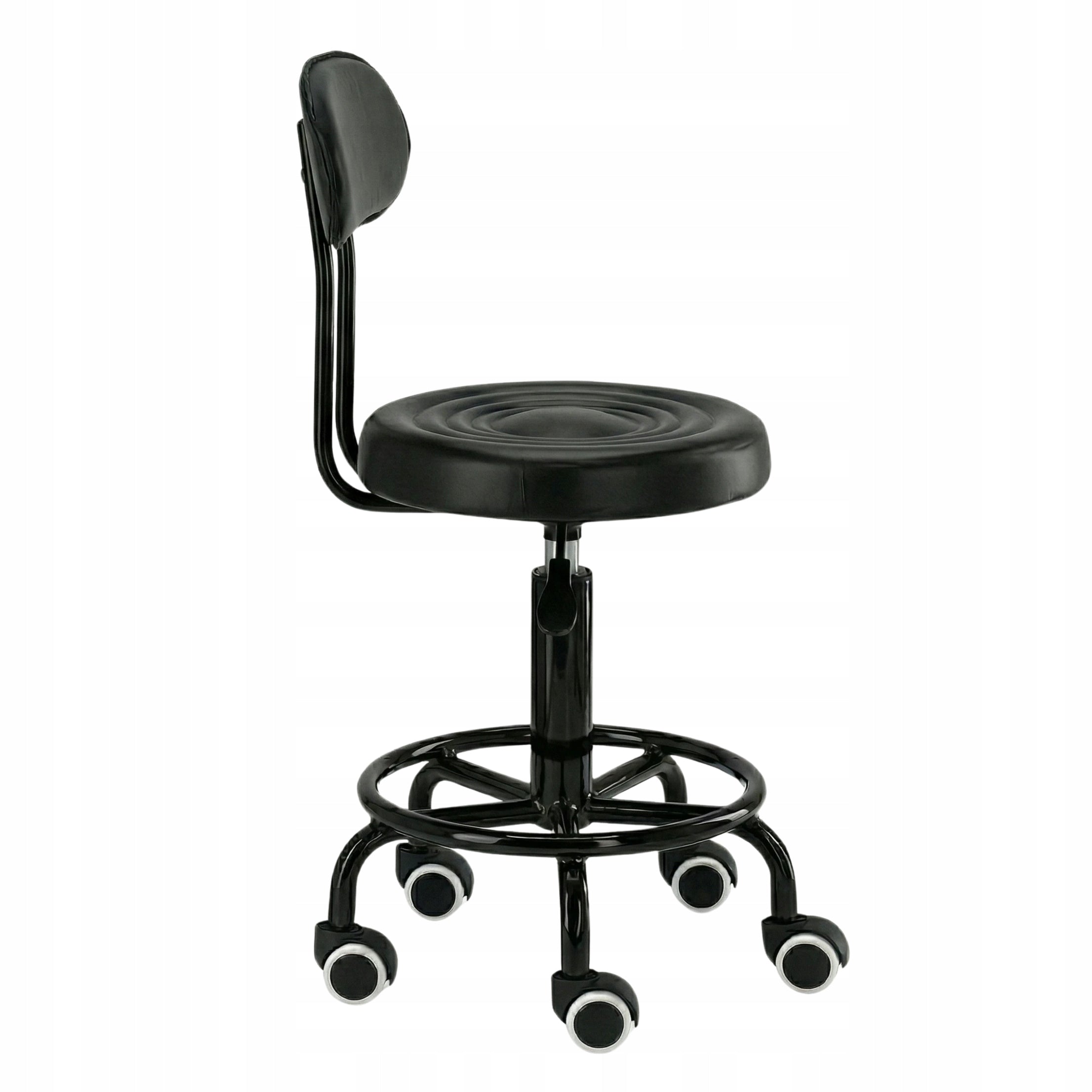 Hairdresser cosmetic stool with backrest bar stool saddle SPA mobile black Brand Calissimo
