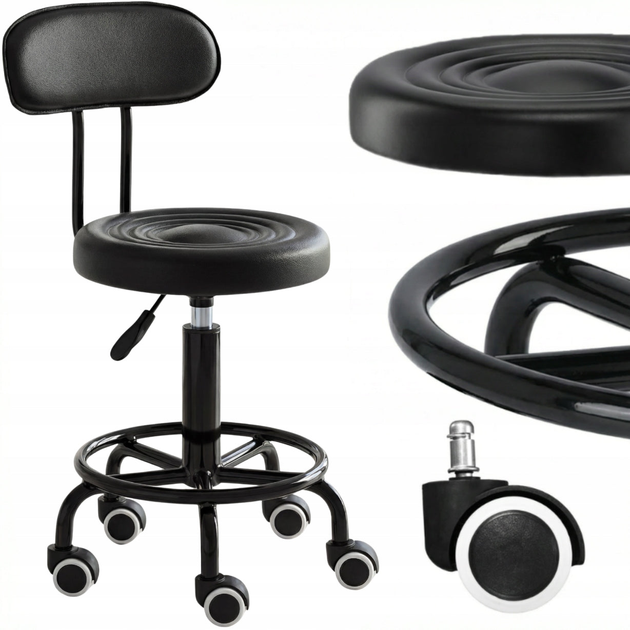 Hairdresser cosmetic stool with backrest bar stool saddle SPA mobile black