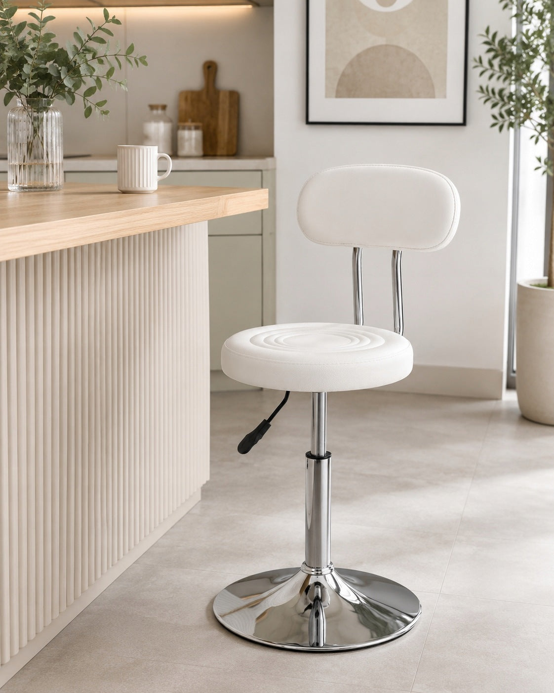 Hairdresser stool adjustable cosmetic stool bar stool white chrome plated Model obrotowy