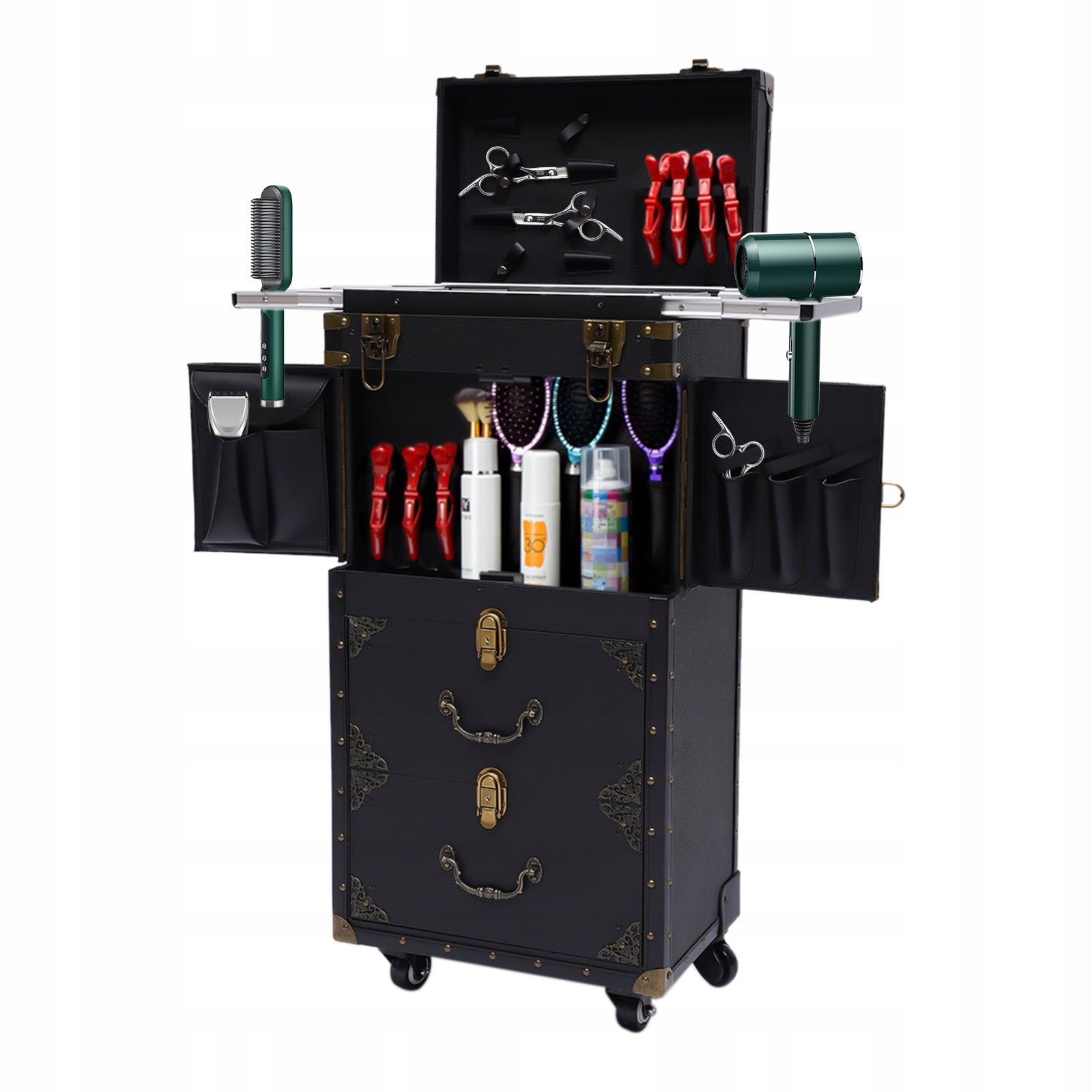 Hairdresser trolley on wheels with lock for storage on the go