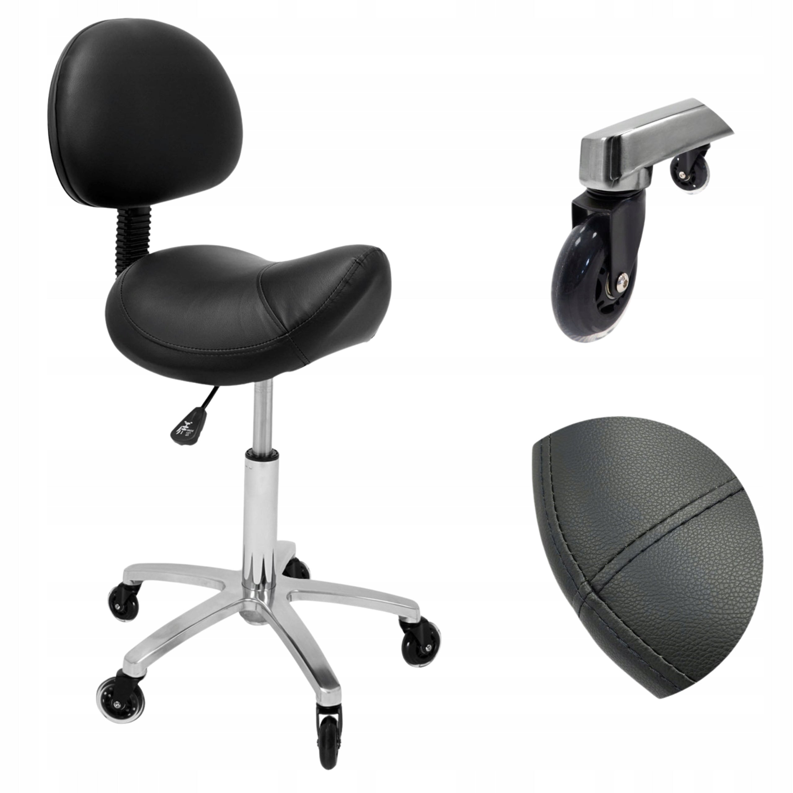Hairdressing Cosmetic Stool Rodeo Backrest Saddle Wheels Stool Black