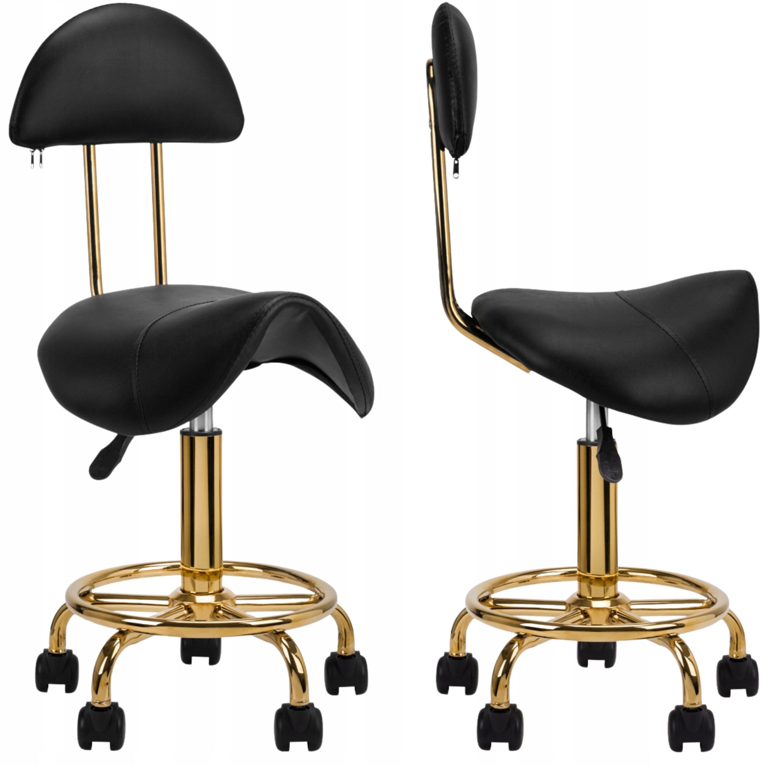 Hairdressing Cosmetic Stool With Backrest Black Gold Chair Hoker Packaging status original