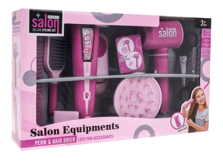 Hairdressing Set for Children Dryer with Air Vent Straightener Accessories Packaging status original