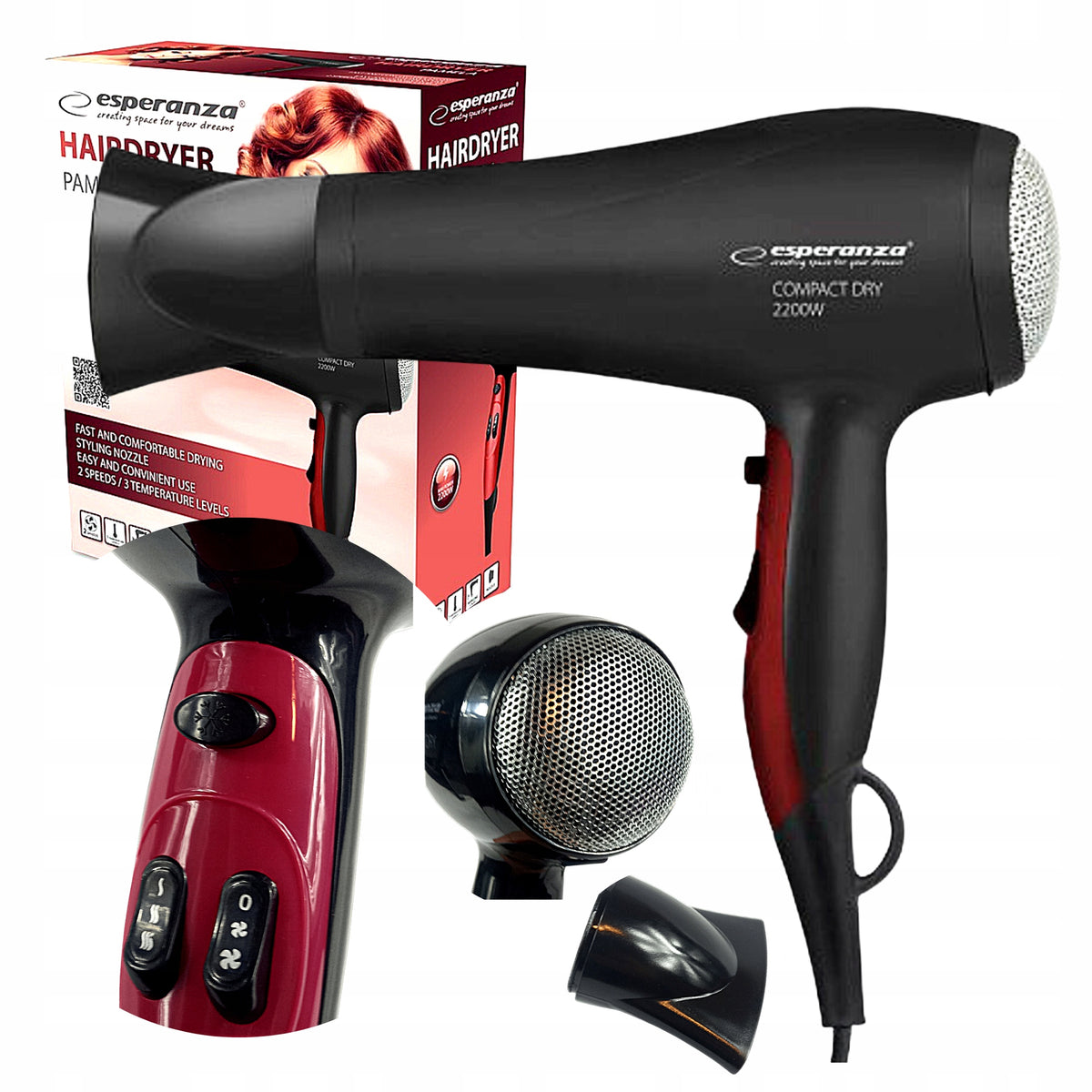 Hairdryer Esperanza Pamela EBH004K 2200 W