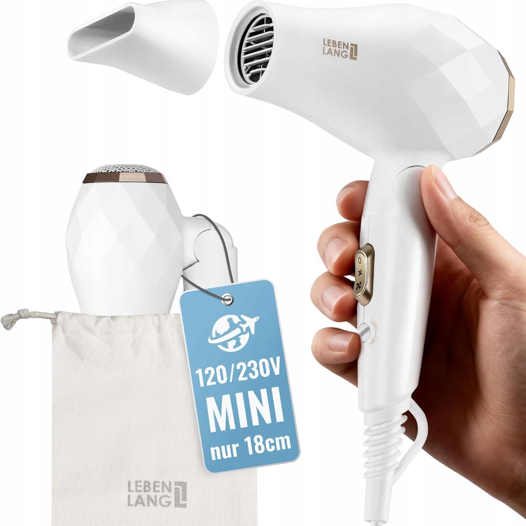 Hairdryer small LEBENLANG 1000W foldable tourist with case