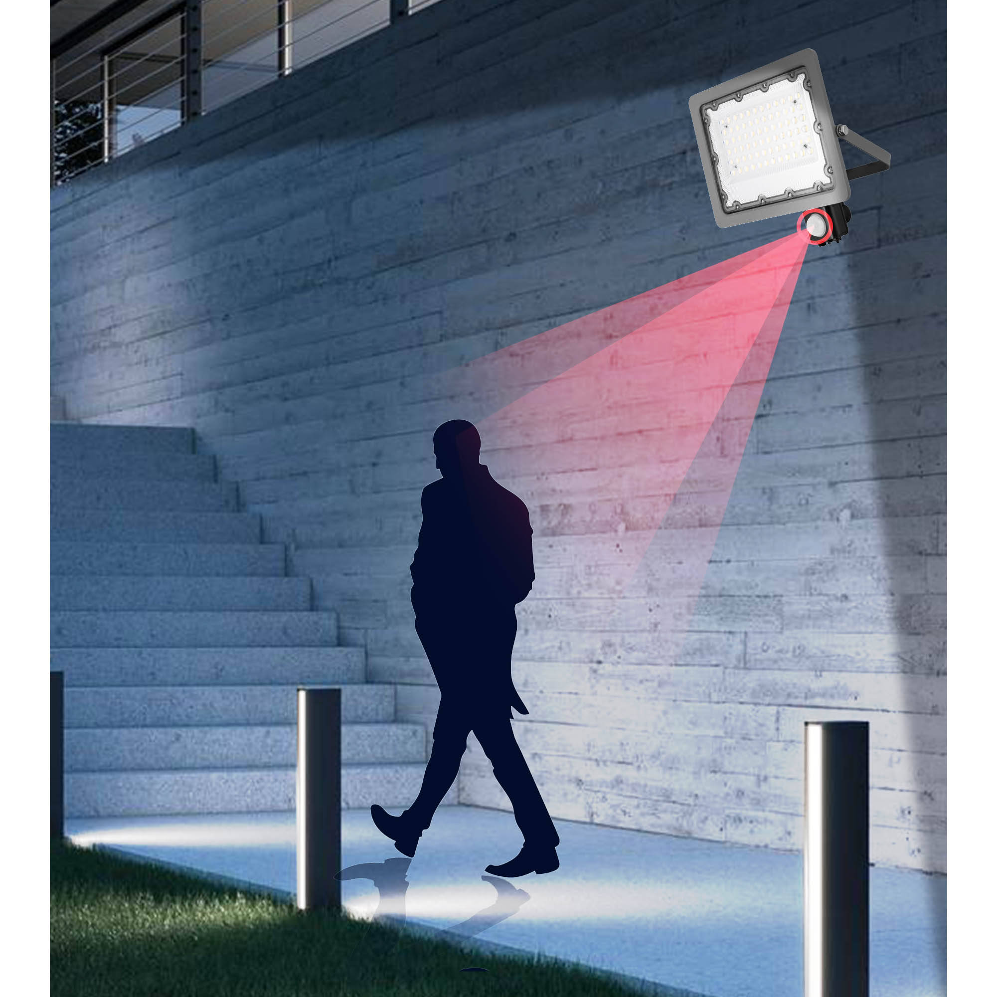 Halogen 100W LED Floodlight Headlight With Outdoor Twilight Motion Sensor Packaging status original