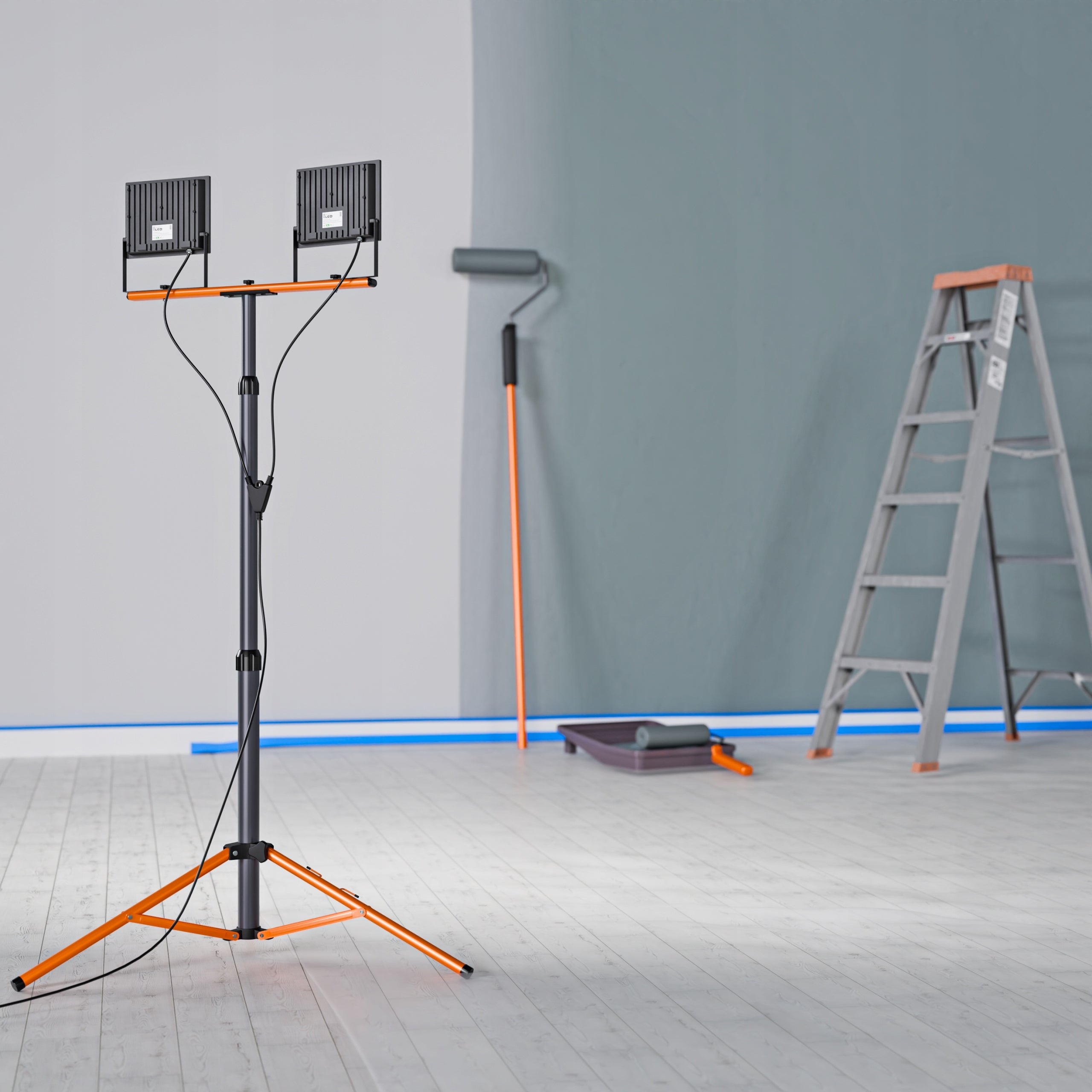 Halogen LED Building Kit 2X 100W Floodlight Work Lamp on Tripod Brightness 22000 lm