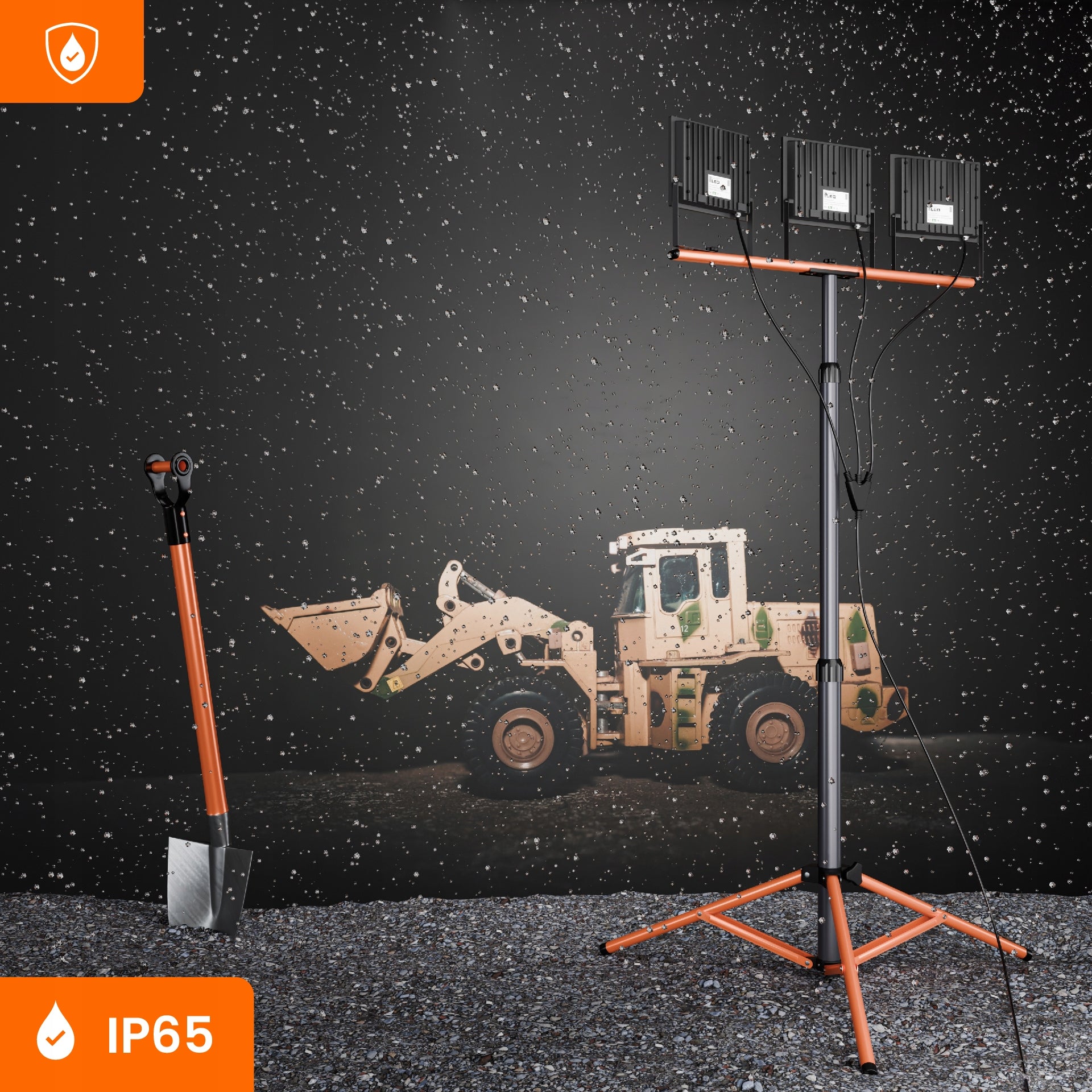Halogen LED Construction Tripod Floodlight 3x 100W 33000lm Lamp On Stand Color temperature 4500 K