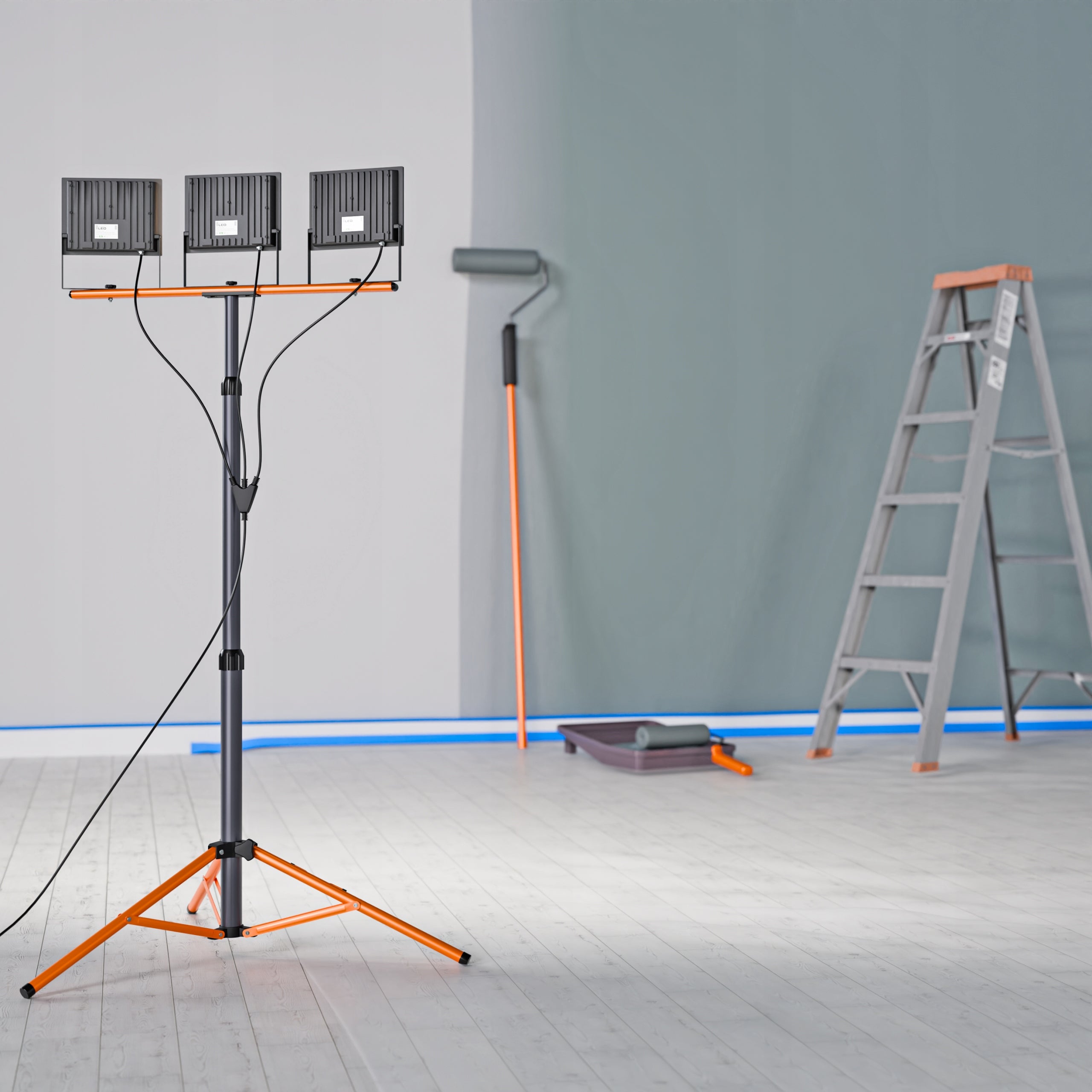 Halogen LED Construction Tripod Floodlight 3x 100W 33000lm Lamp On Stand Light color white neutral