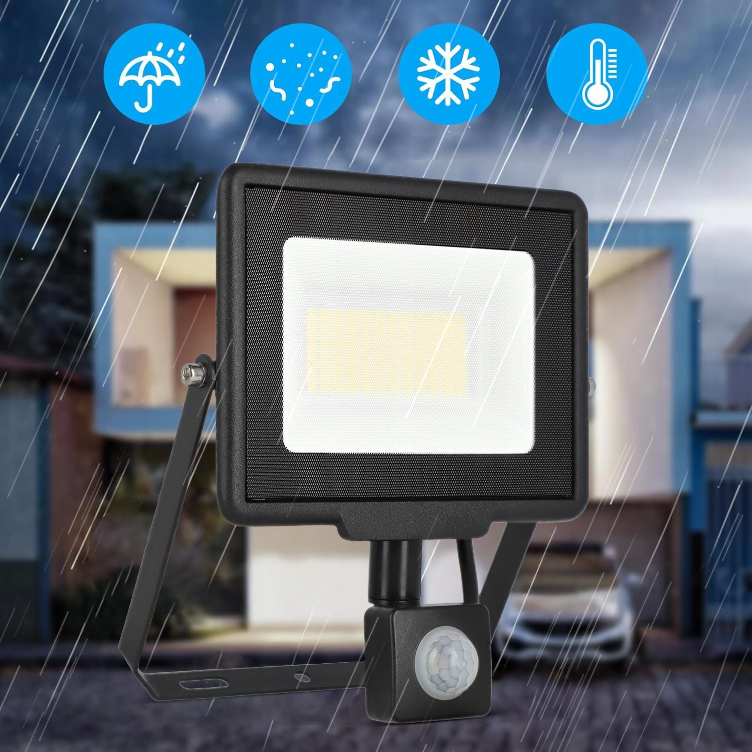 Halogen LED with Twilight Motion Sensor Floodlight 50W IP65 PIR Headlight Packaging status original