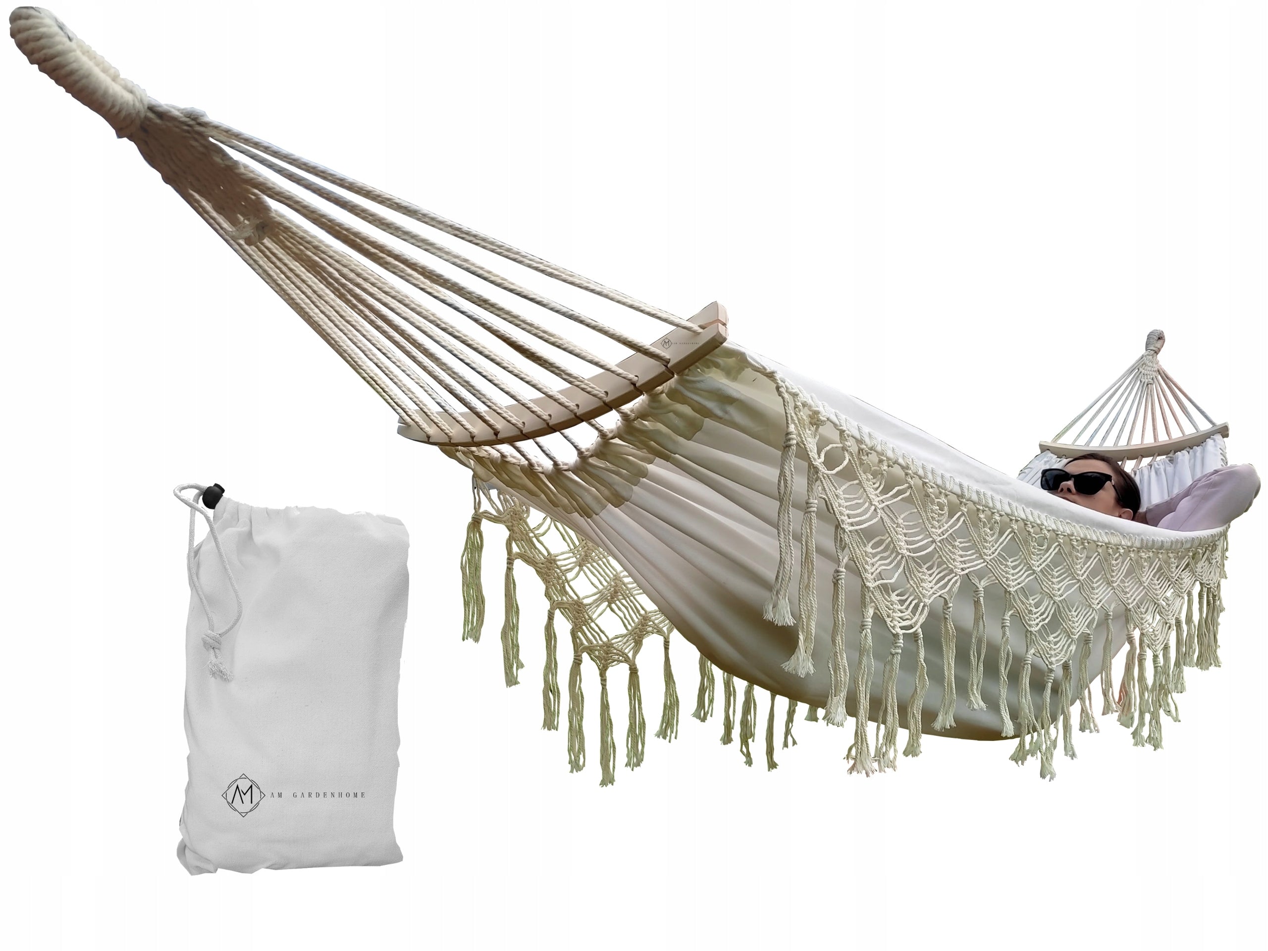 Hammock 2 PERSON BOHO WITH BARS braided MACRAME Deckchair XL 280x150cm COTTON