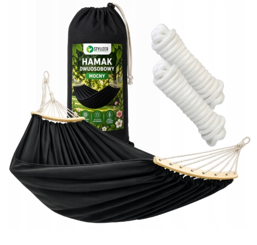 Hammock with bar Heckermann grey 240 kg 180 x 150 with bag Manufacturer code HAMA DWUOSOBOWY XXXL
