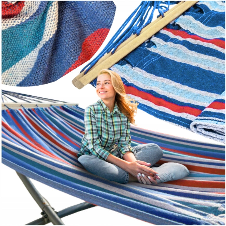 Hammock with crossbar double garden 220×160 cm bar large garden cord
