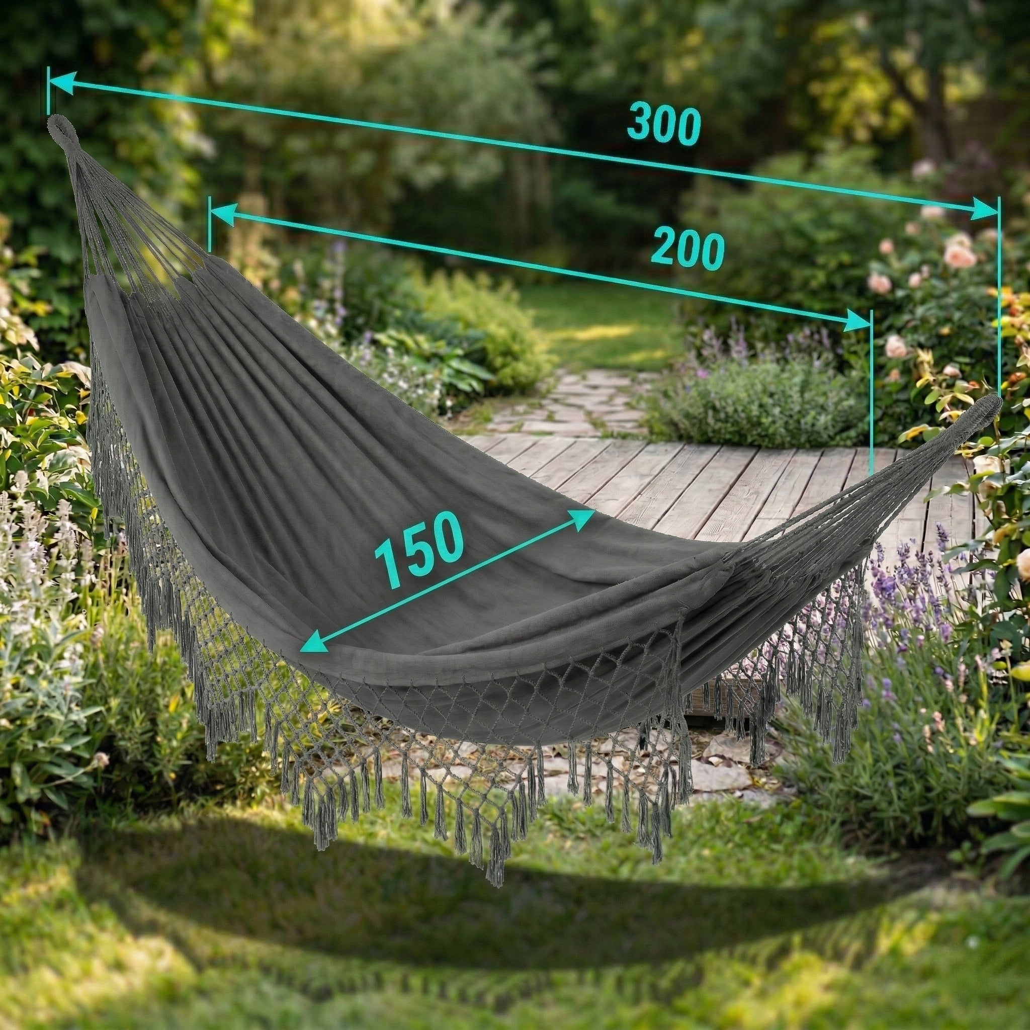 Hammock without bar BE-ACTIVE PL grey 150 kg 300 x 150 Manufacturer code H-06 HAMAK OGRODOWY SZARY