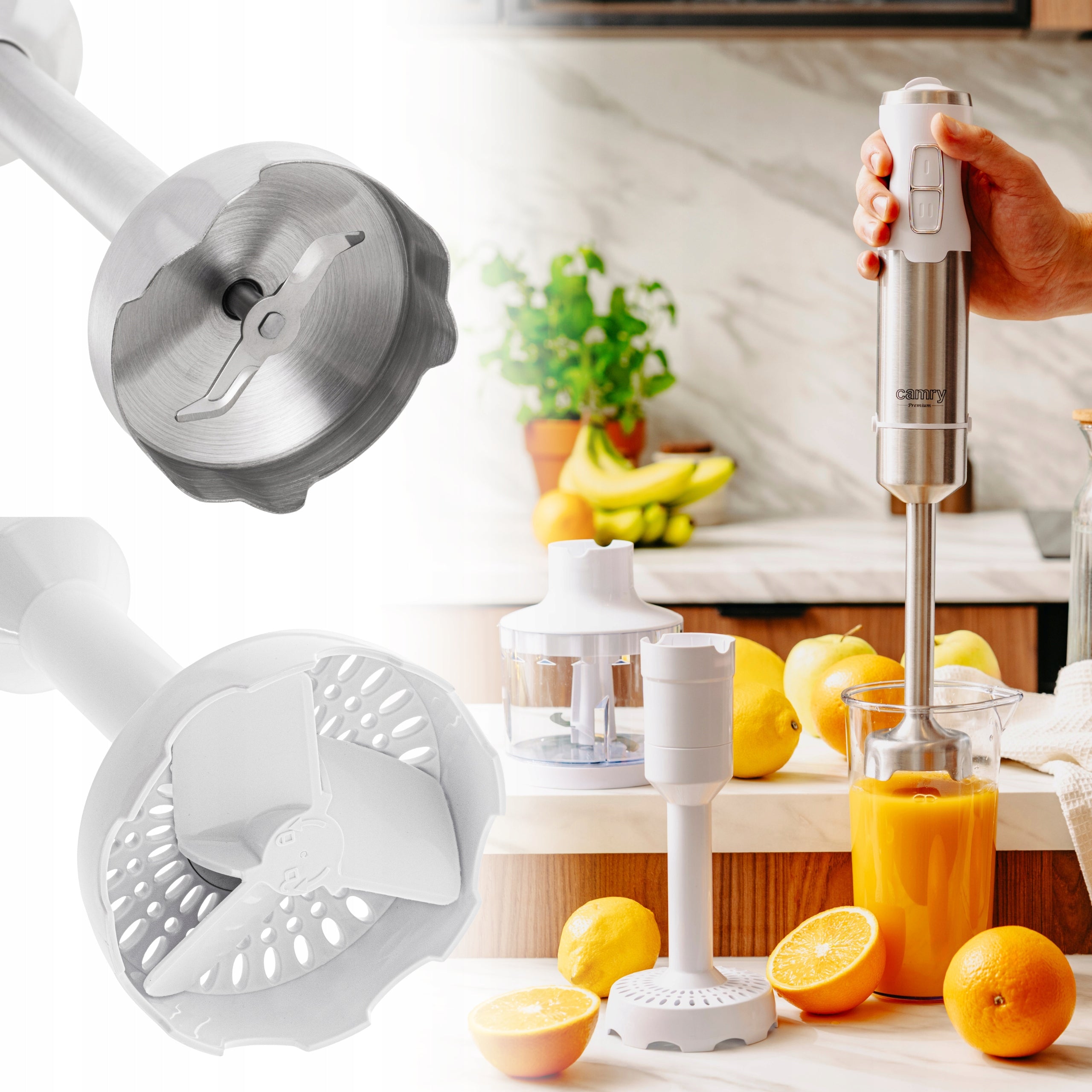 Hand Blender MULTIFUNCTIONAL 1600W Bowl 2L Function Turbo Grater Cutting Brand Camry