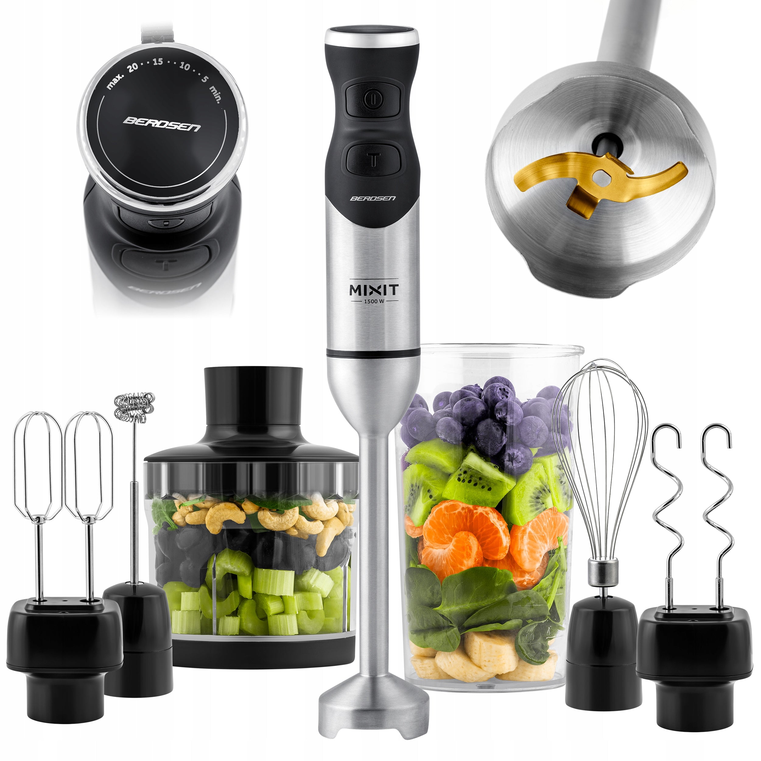 Hand Blender Multifunction Powerful 1500W Titanium Blades 6in1 Berdsen
