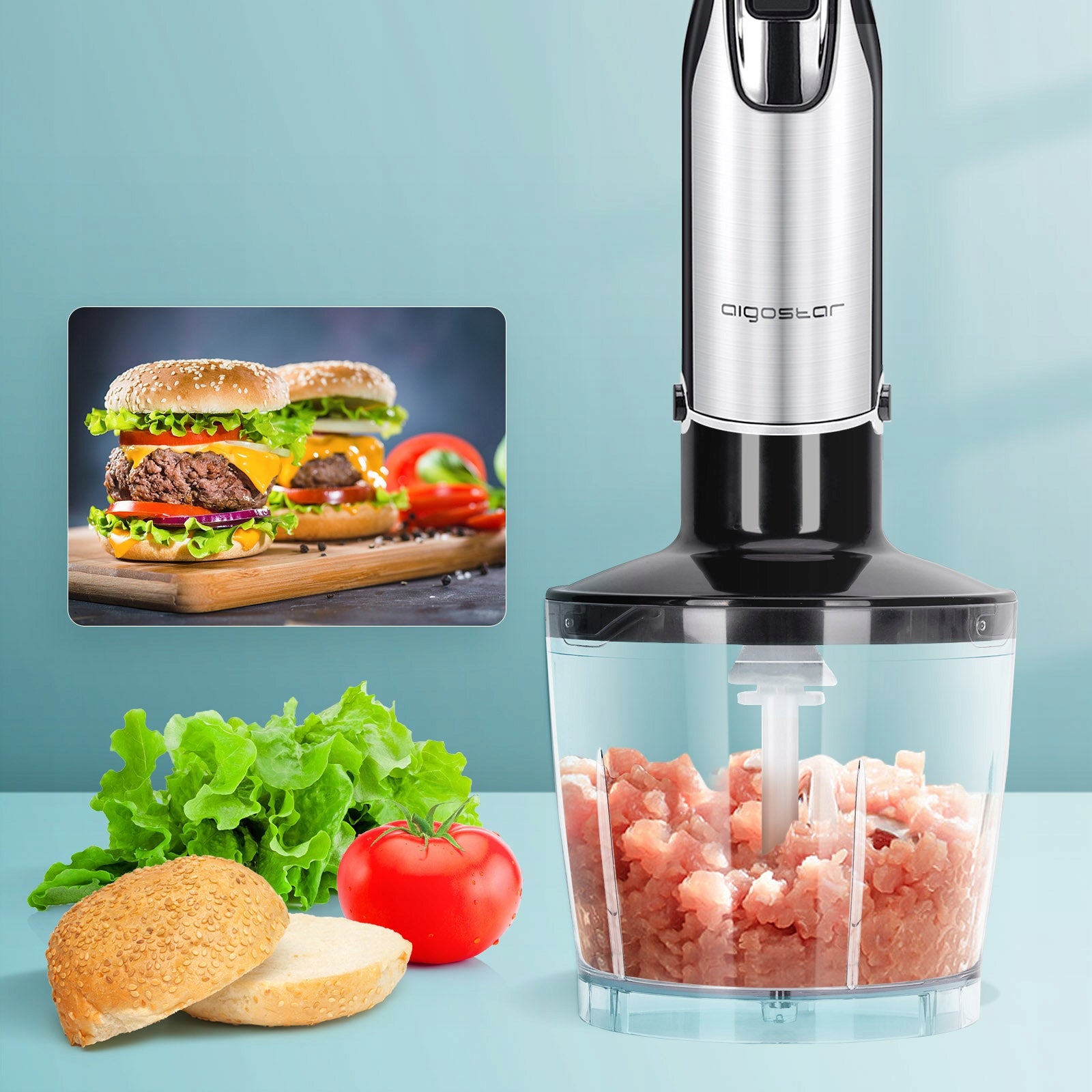 Hand Blender Multifunctional 4in1 Aigostar Buckle STRONG 1000W crushes ice Rotational speed control yes
